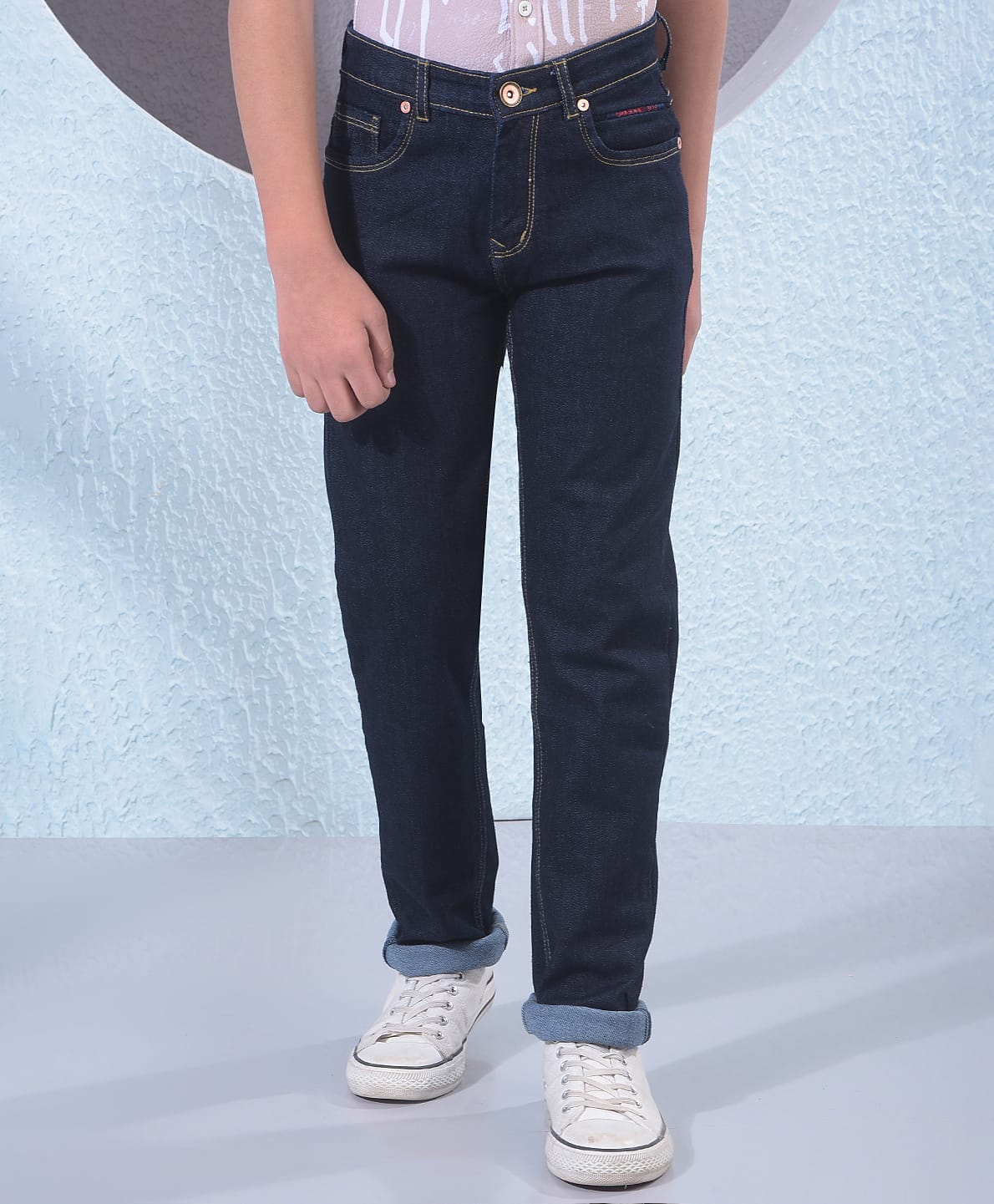 CRIMSOUNE CLUB Cotton Woven Solid Jeans - Blue-picture-22