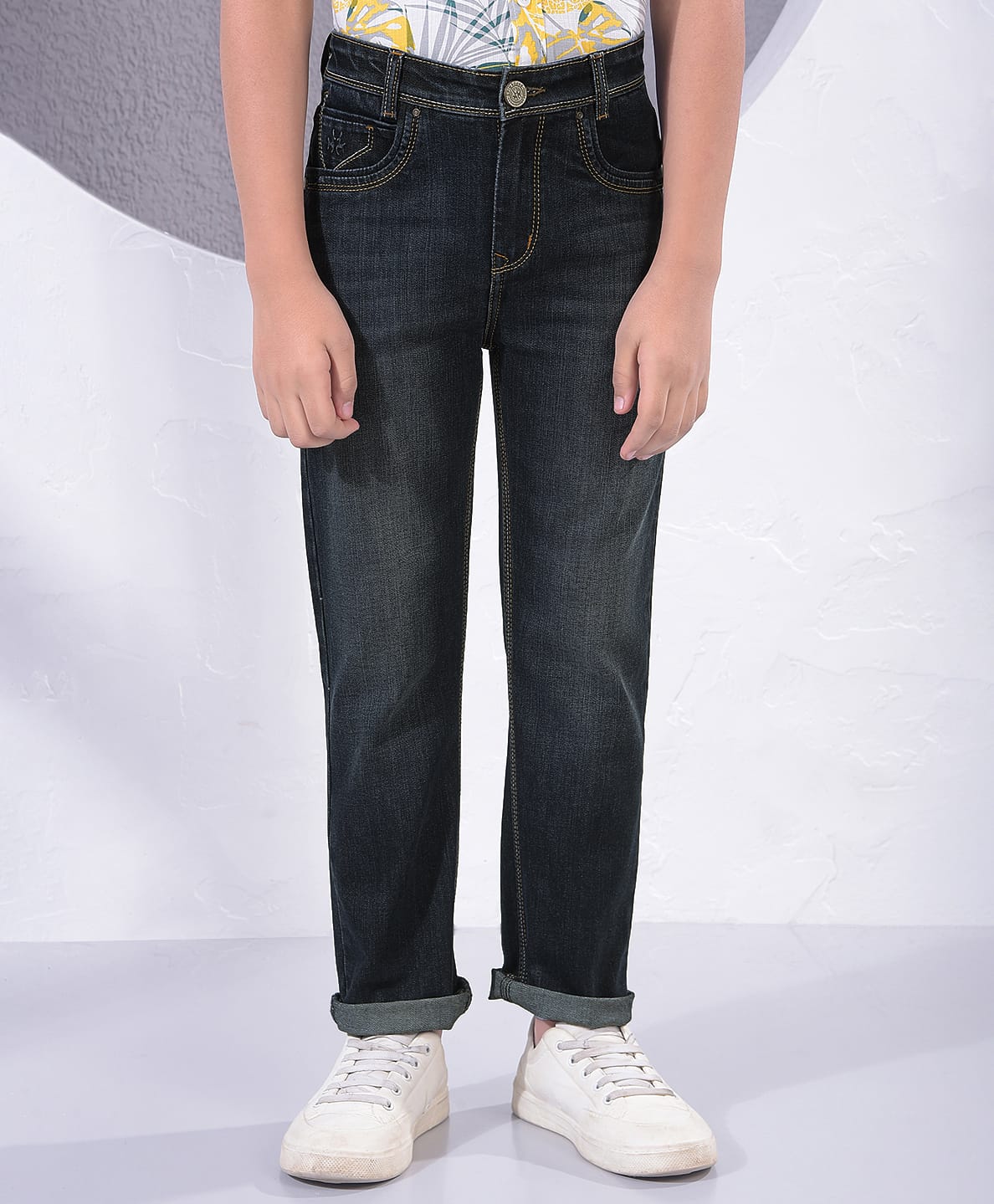 CRIMSOUNE CLUB Cotton Woven Solid Jeans - Blue-picture-34