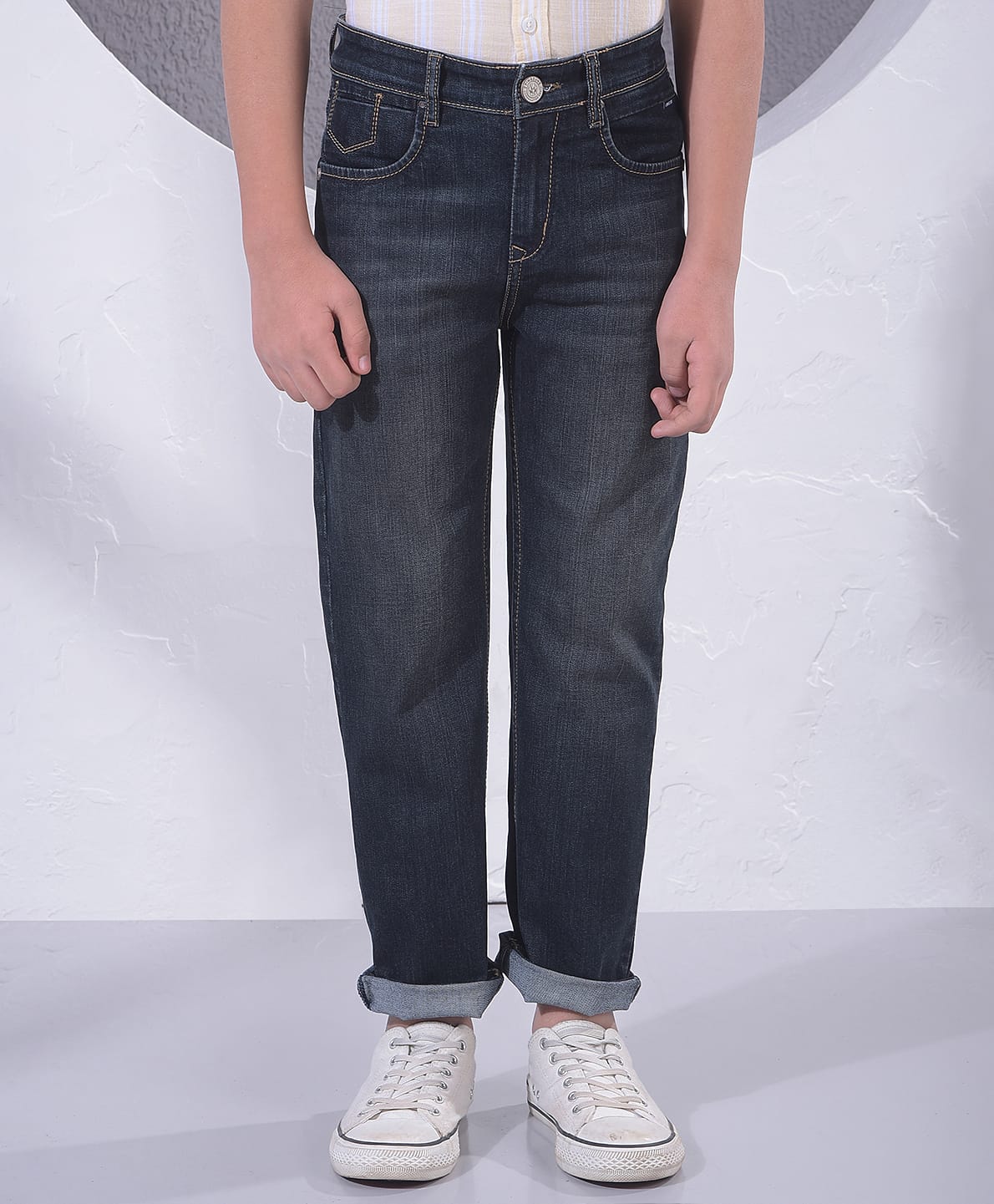 CRIMSOUNE CLUB Cotton Denim Mild Washed Jeans - Blue-picture-11