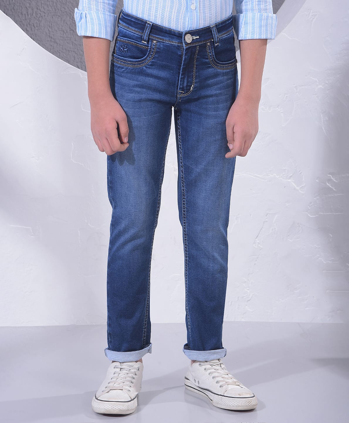CRIMSOUNE CLUB Cotton Woven Washed Jeans - Blue-picture-17