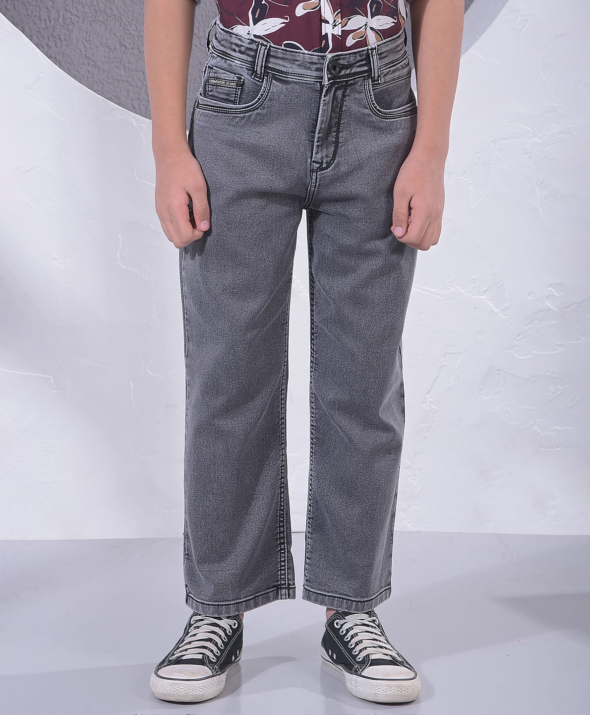 CRIMSOUNE CLUB Cotton Denim Solid Jeans - Grey-picture-15