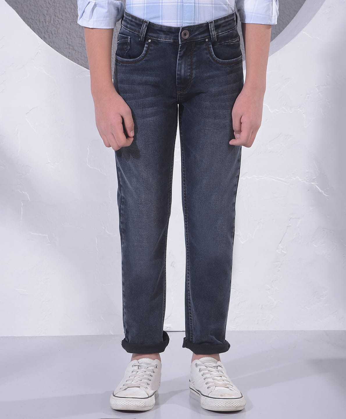 CRIMSOUNE CLUB Cotton Denim Mild Washed Jeans - Grey-picture-12