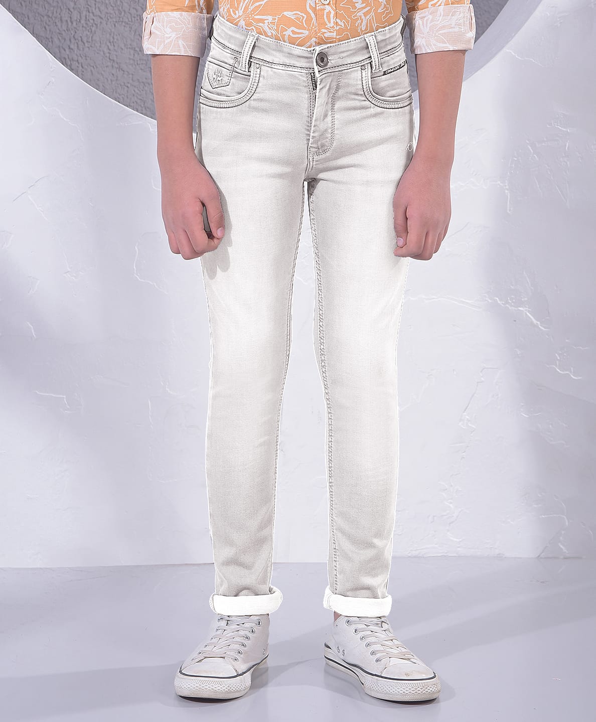 CRIMSOUNE CLUB Cotton Denim Mild Washed Jeans - Grey-picture-20