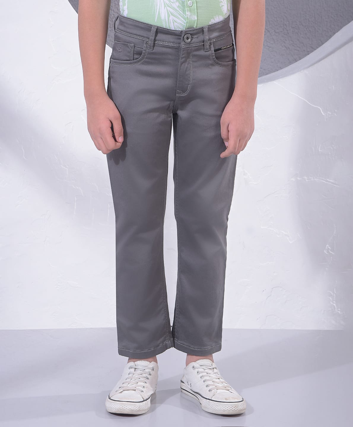 CRIMSOUNE CLUB Cotton Denim Solid Jeans - Grey-picture-10