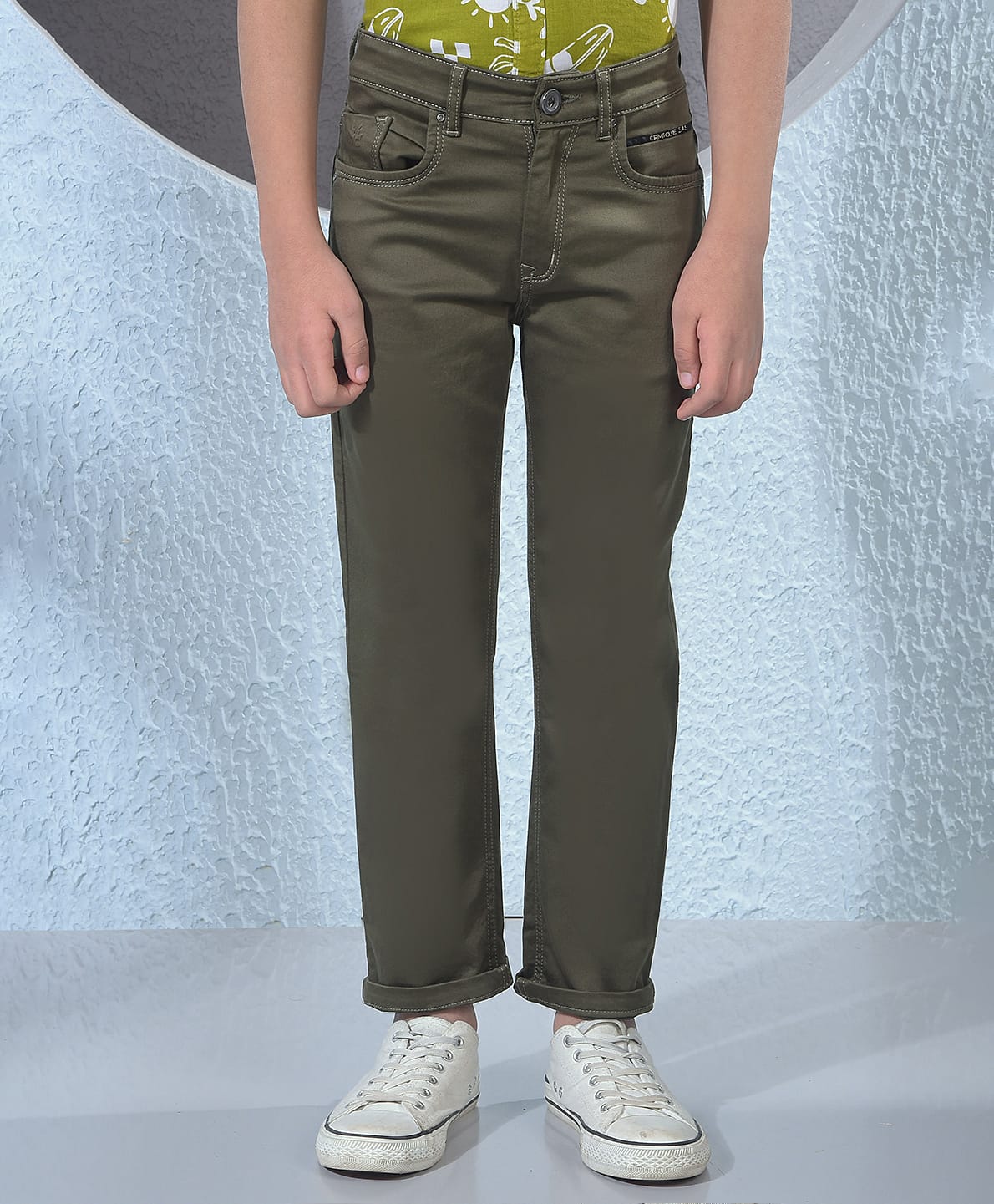 CRIMSOUNE CLUB Cotton Woven Solid Jeans - Green-picture-17