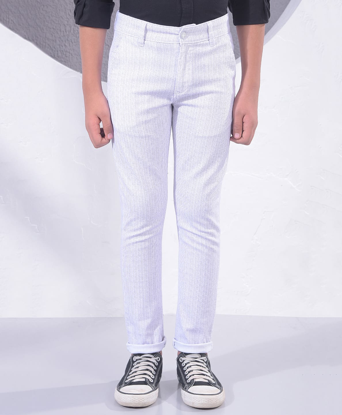 CRIMSOUNE CLUB Cotton Woven Striped Trousers - White-picture-11