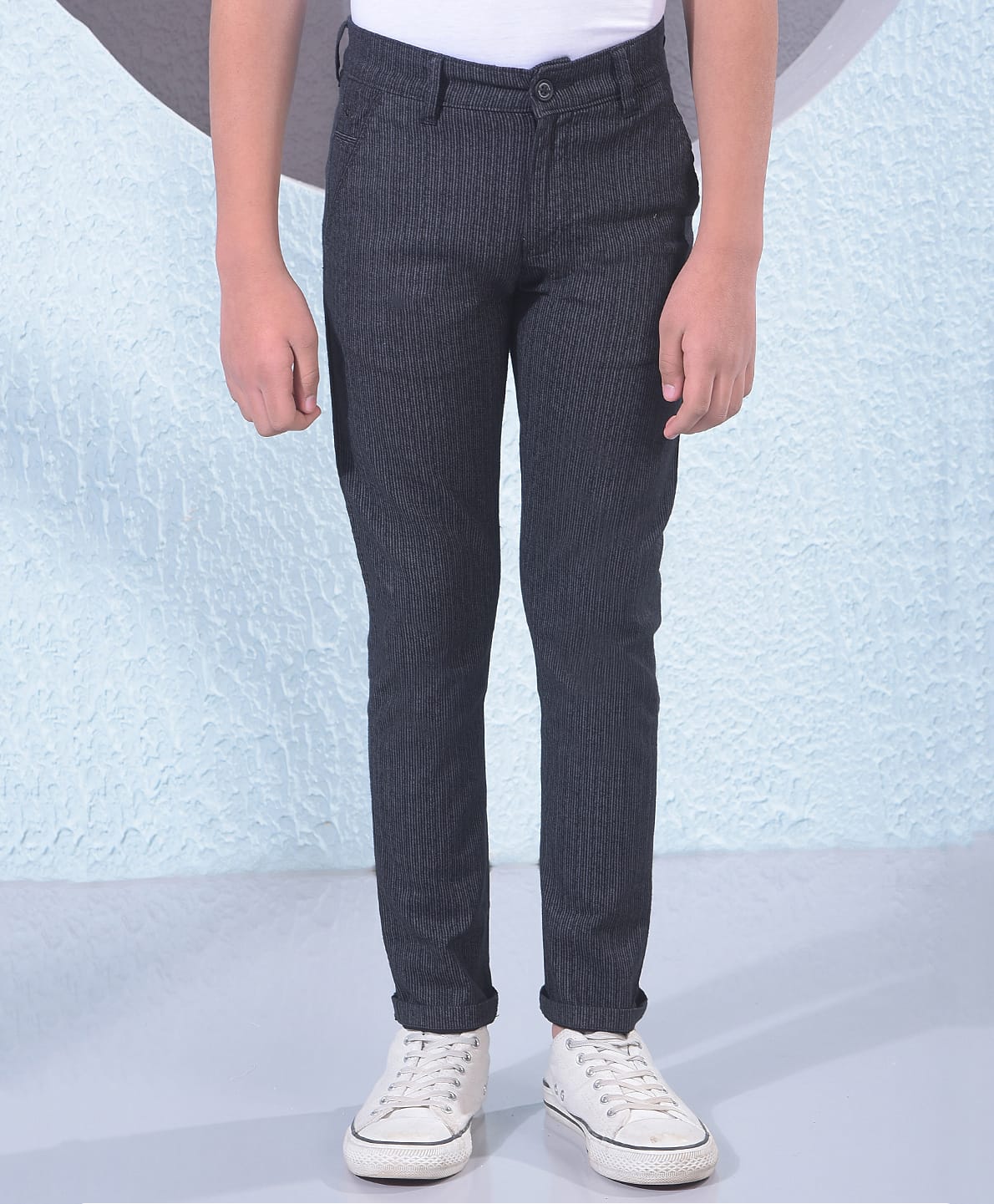 CRIMSOUNE CLUB Cotton Woven Striped Trousers - Black-picture-10