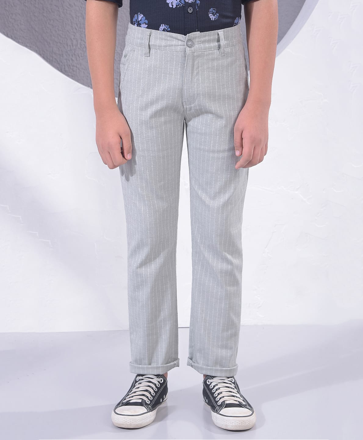 CRIMSOUNE CLUB Woven Pin Striped Trousers - Grey-picture-18