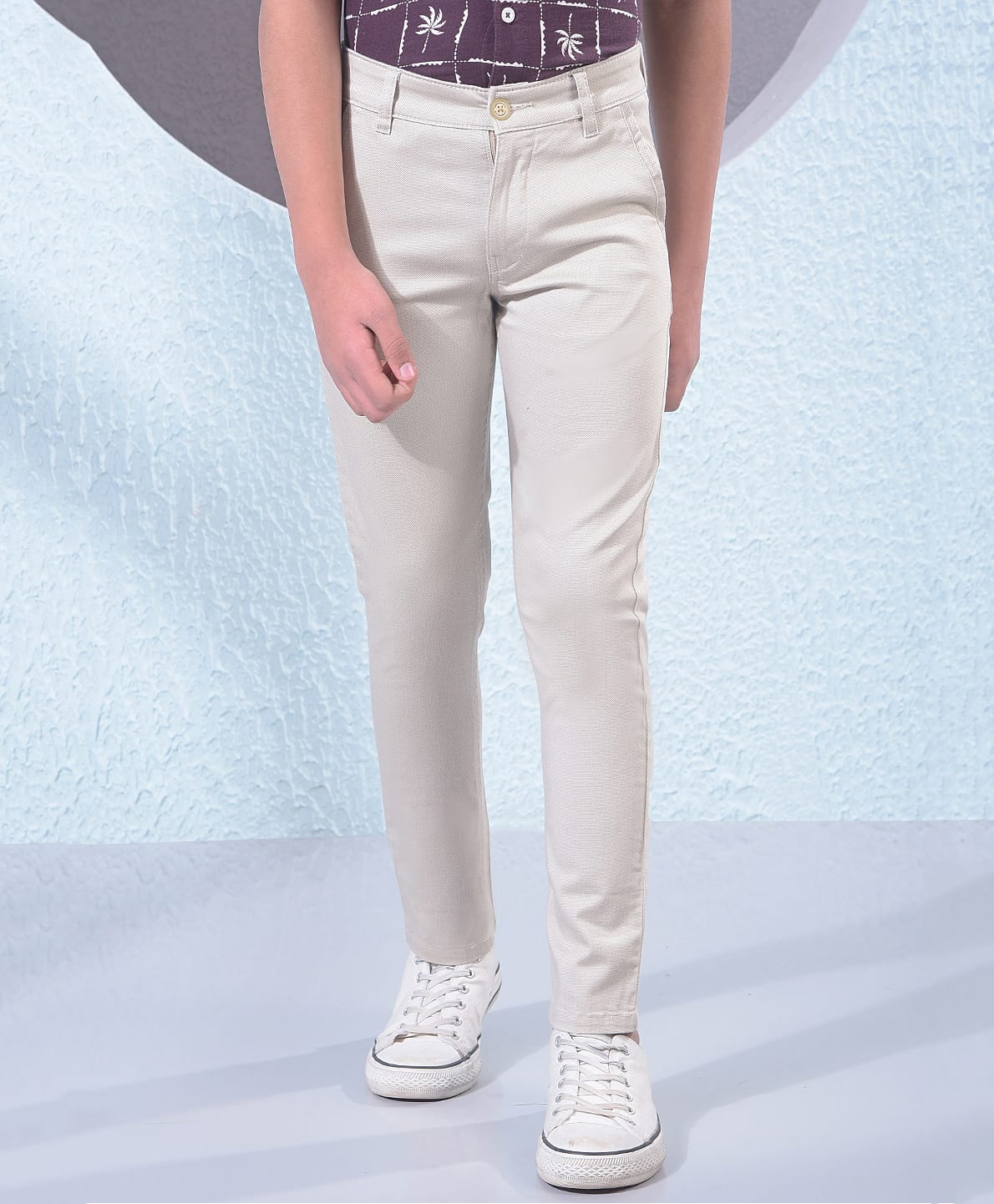 CRIMSOUNE CLUB Cotton Woven Solid Trousers - Beige-picture-35