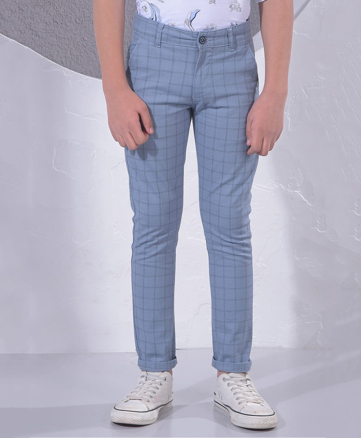 CRIMSOUNE CLUB Cotton Woven Checked Pants - Blue-picture-20