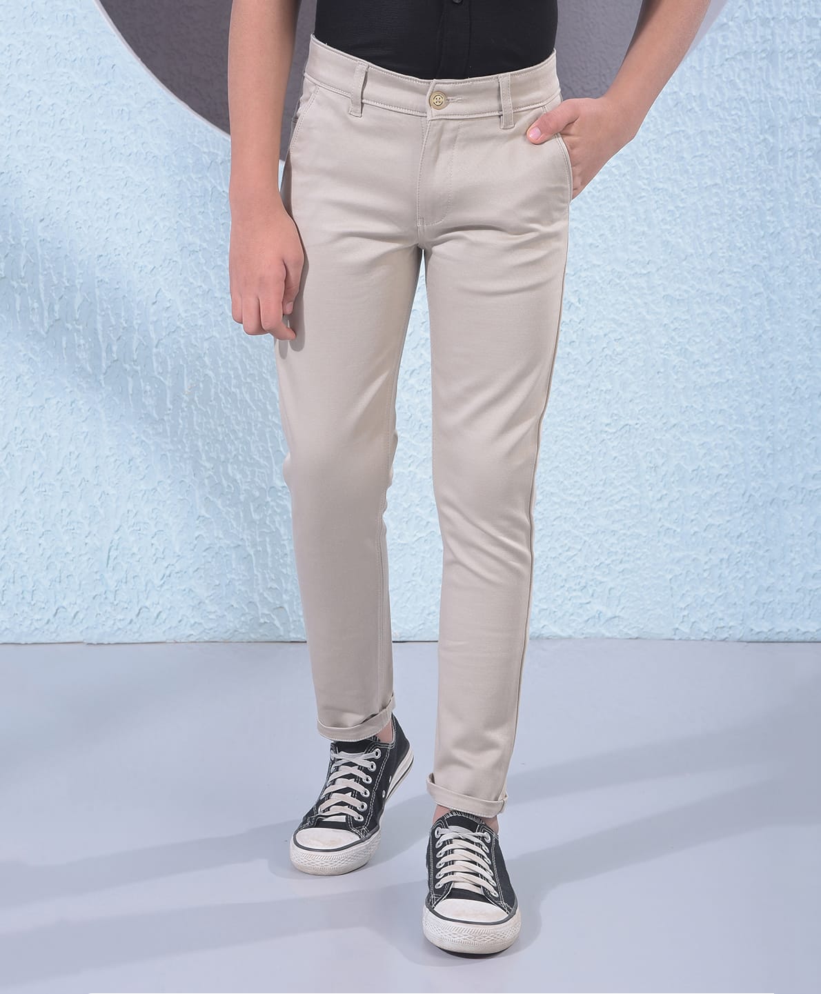 CRIMSOUNE CLUB Cotton Woven Solid Pants - Beige-picture-20
