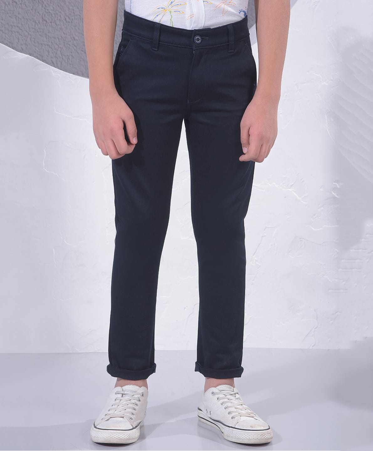 CRIMSOUNE CLUB Cotton Woven Solid Pants - Navy Blue-picture-25