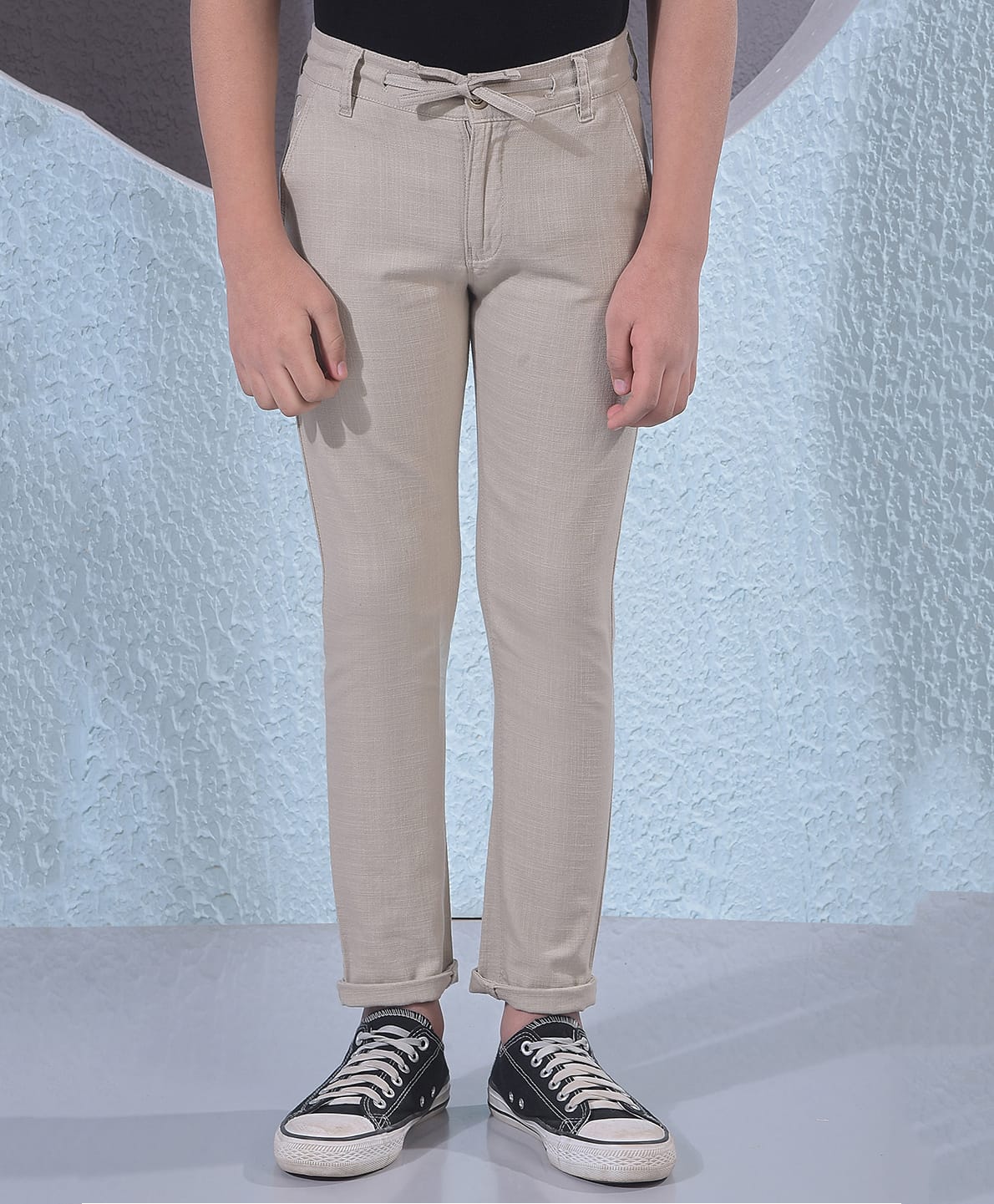 CRIMSOUNE CLUB Cotton Woven Solid Trousers - Beige-picture-10
