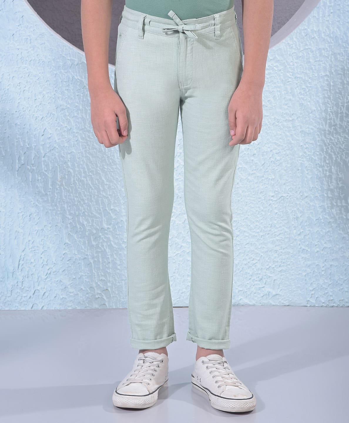 CRIMSOUNE CLUB Cotton Woven Solid Trousers - Green-picture-36