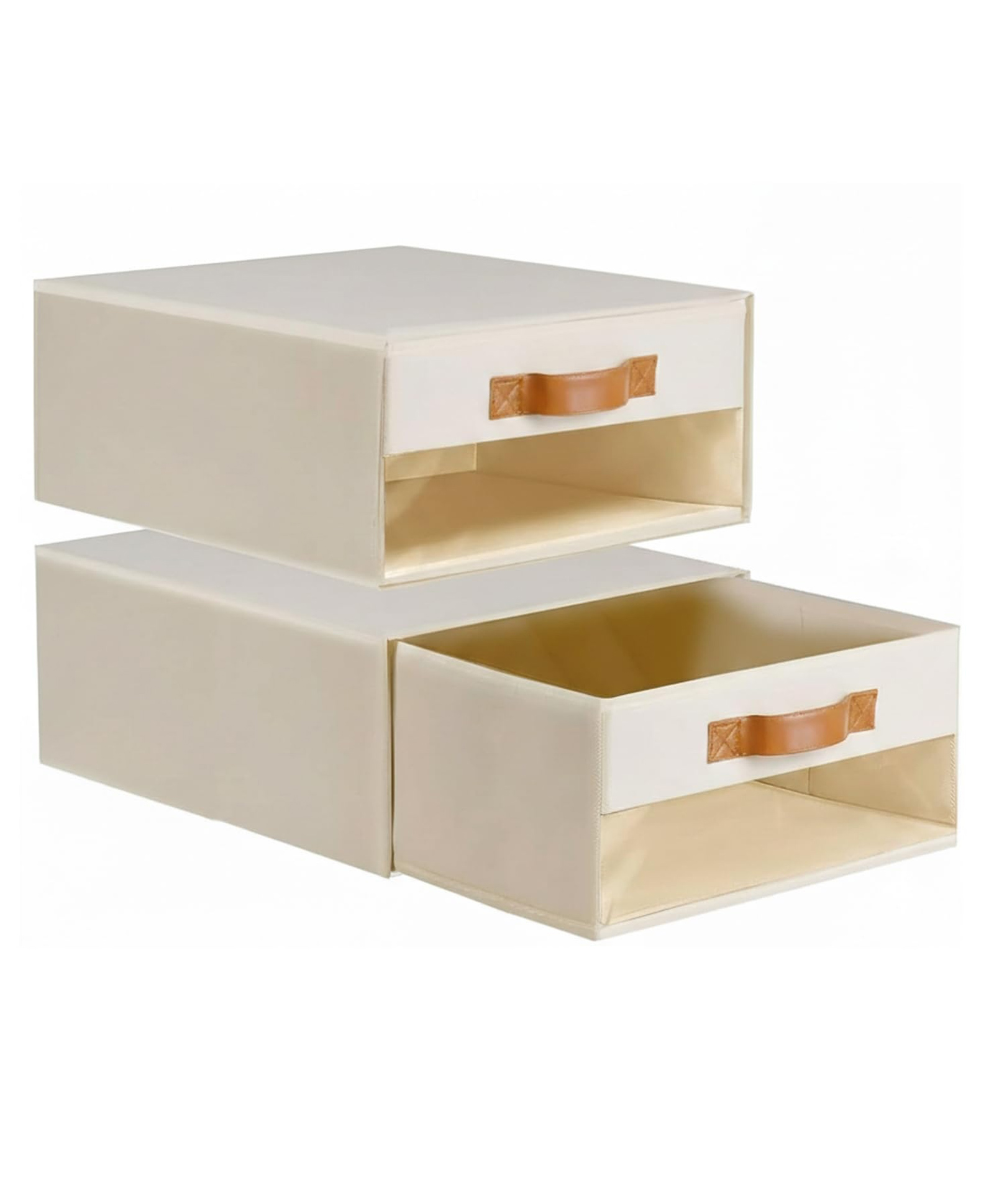 House of Quirk Foldable Closet Storage Bin with Clear Window & Handles Fabric Organizer for Clothes Toys & Towels Pack of 2 - Beige-image-44