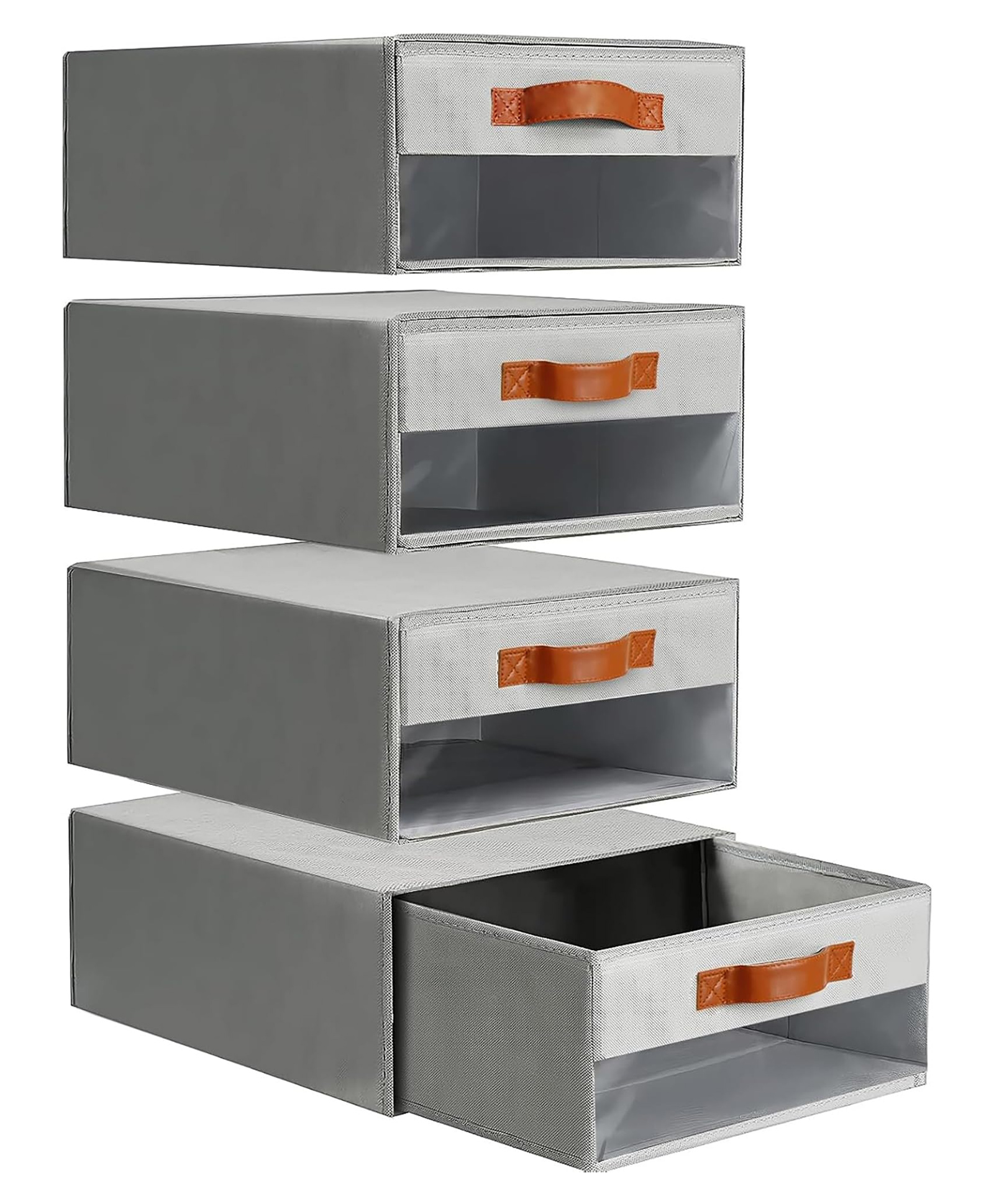 House of Quirk Foldable Closet Storage Bin with Clear Window & Handles Fabric Organizer for Clothes Toys & Towels Pack of 4 - Grey-image-45