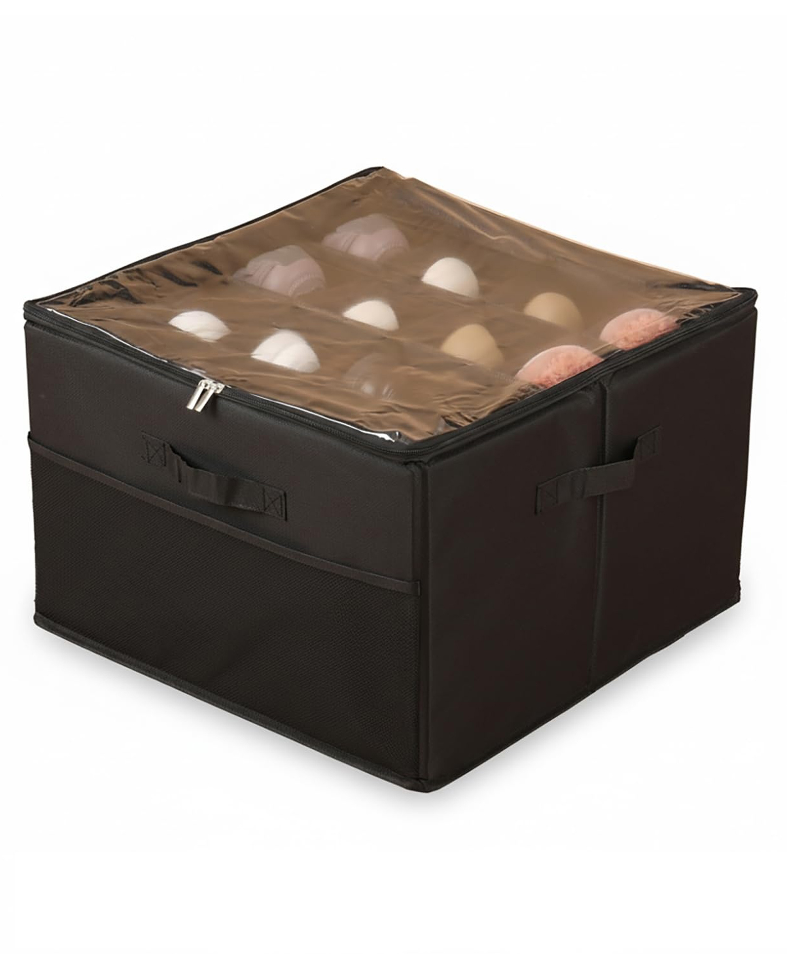 House of Quirk Transparent Storage Box with Wheels & 16 Adjustable Dividers Foldable Wardrobe Organizer - Black-image-3