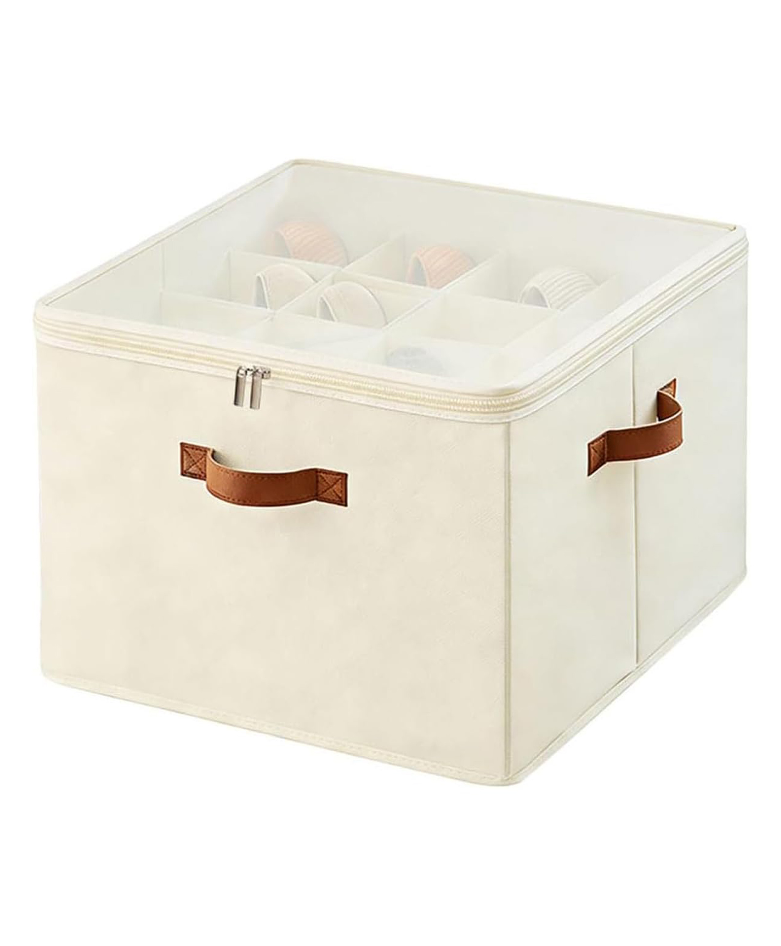 House of Quirk Transparent Storage Box with Wheels & 16 Adjustable Dividers Foldable Wardrobe Organizer - Beige-image-34