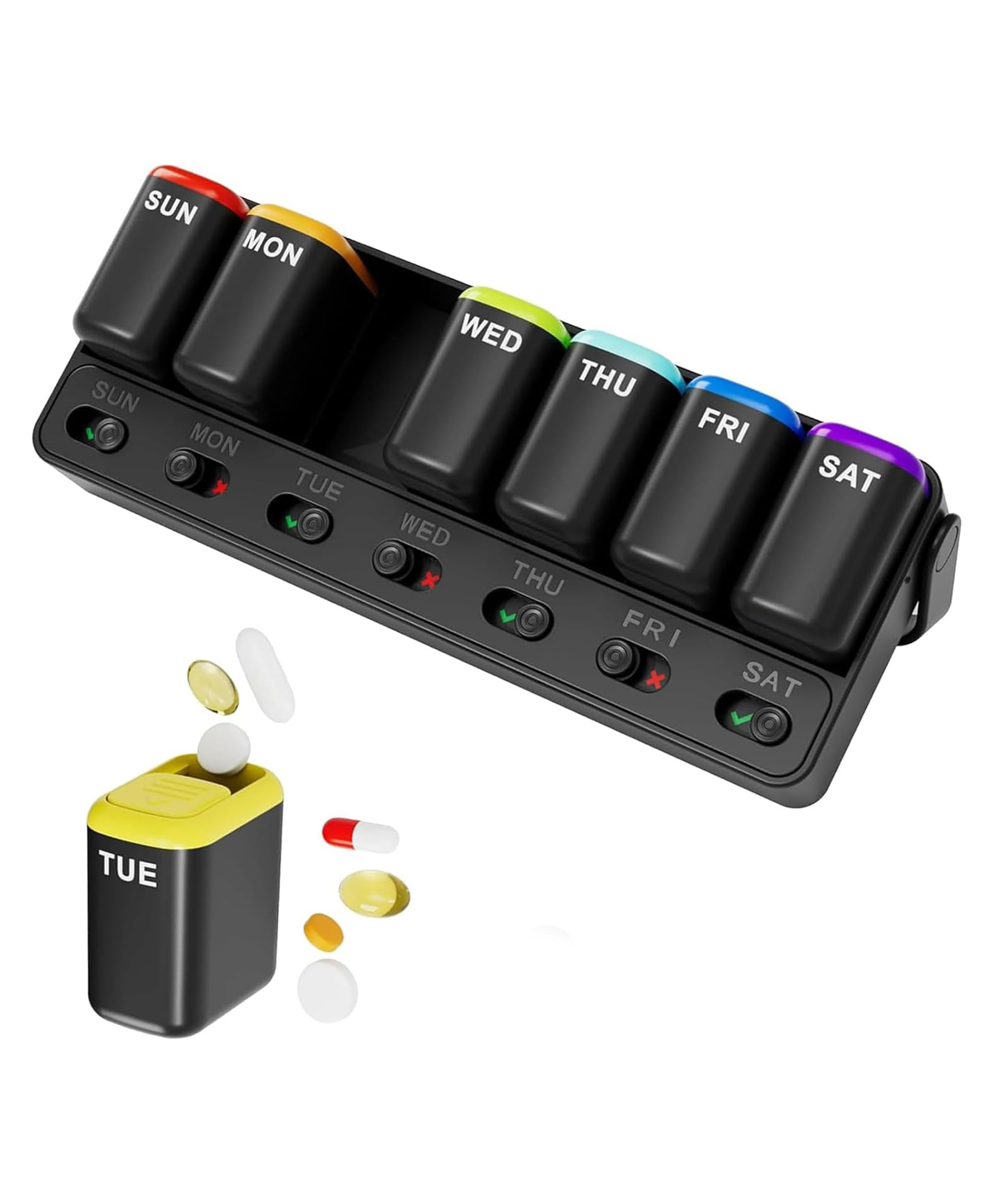 House of Quirk Weekly Pill Organizer 7 Day One-Time-a-Day Medicine Box - Black-image-37
