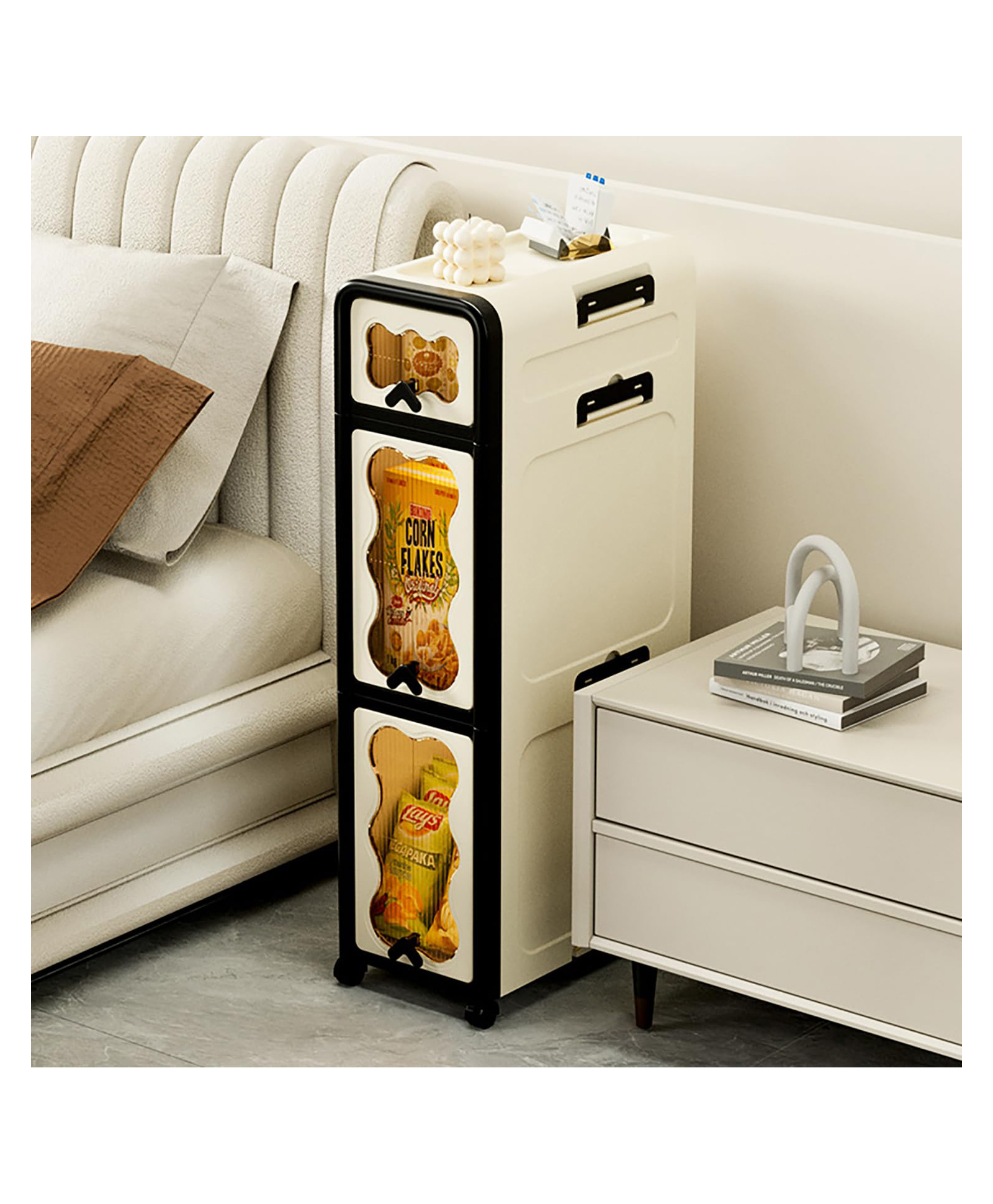 House of Quirk 3Layer Slim Rolling Storage Cabinet with Wheels Compact Plastic Drawer Organizer for Bathroom Cream-image-25