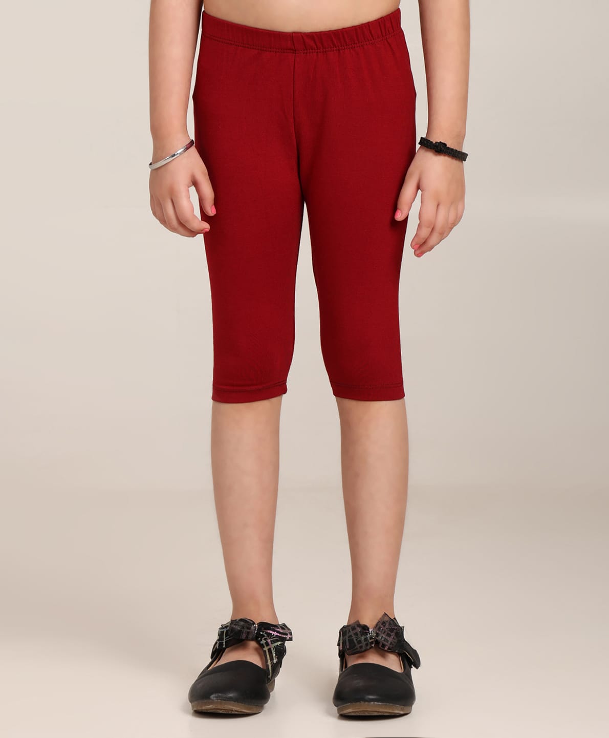Robinbosky Cotton Elastane Knit Solid Capri Leggings - Maroon-picture-34