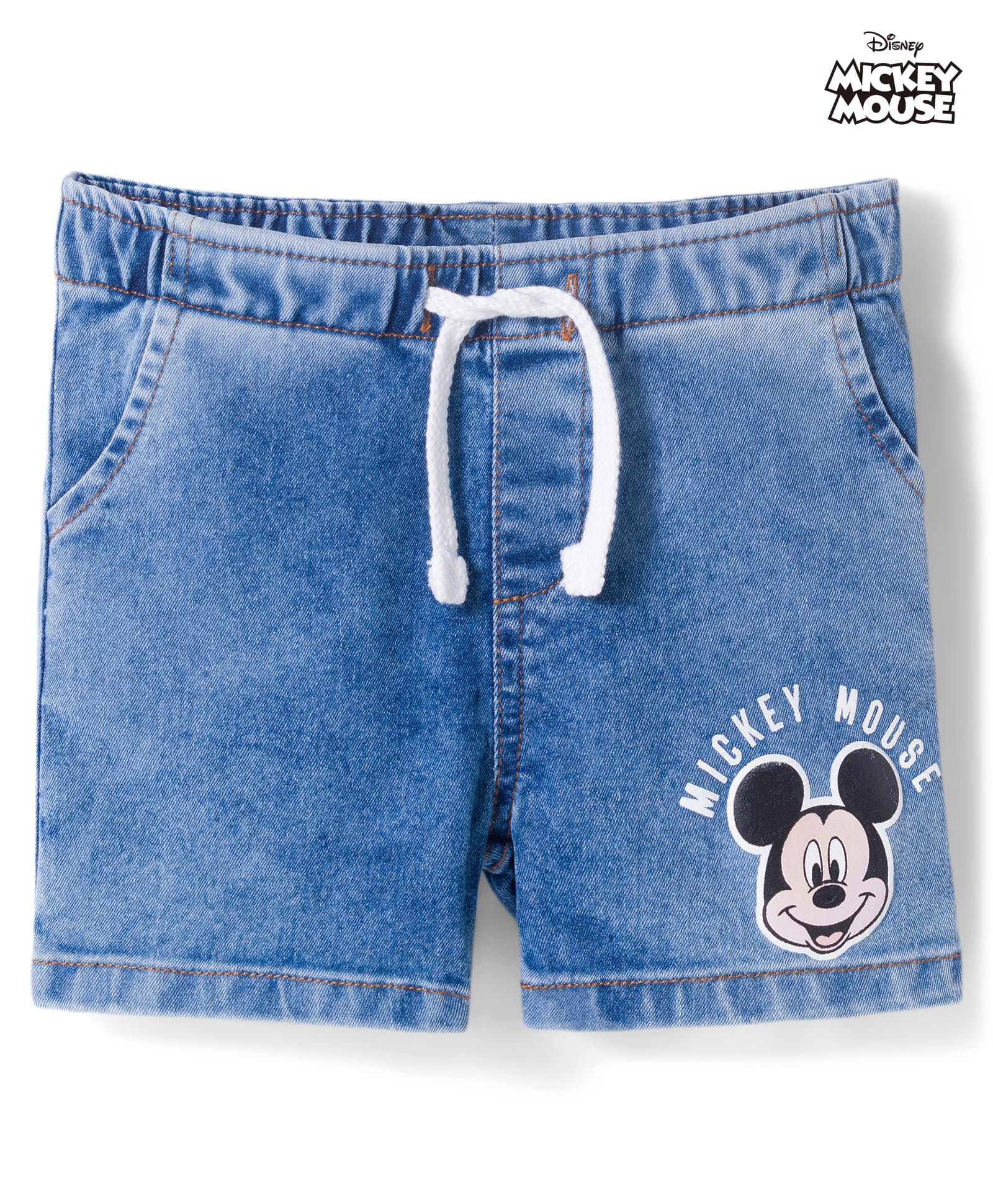 Babyoye Disney Denim Knee Length Short With Mickey Mouse Graphics - Blue-image-7