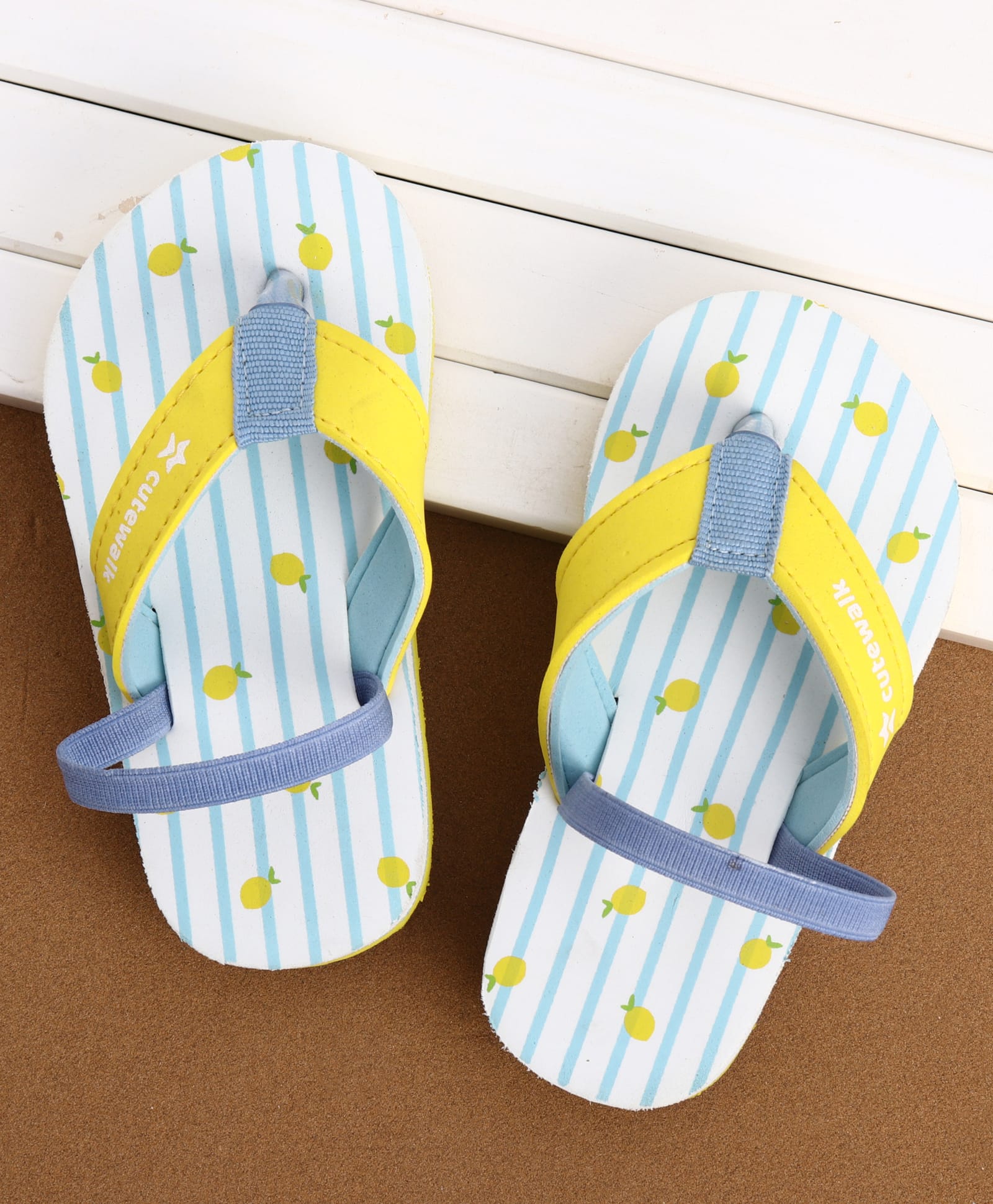 Cute Walk by Babyhug Back Strap Striped & Lemon Printed Flip Flops - Light Blue-image-31