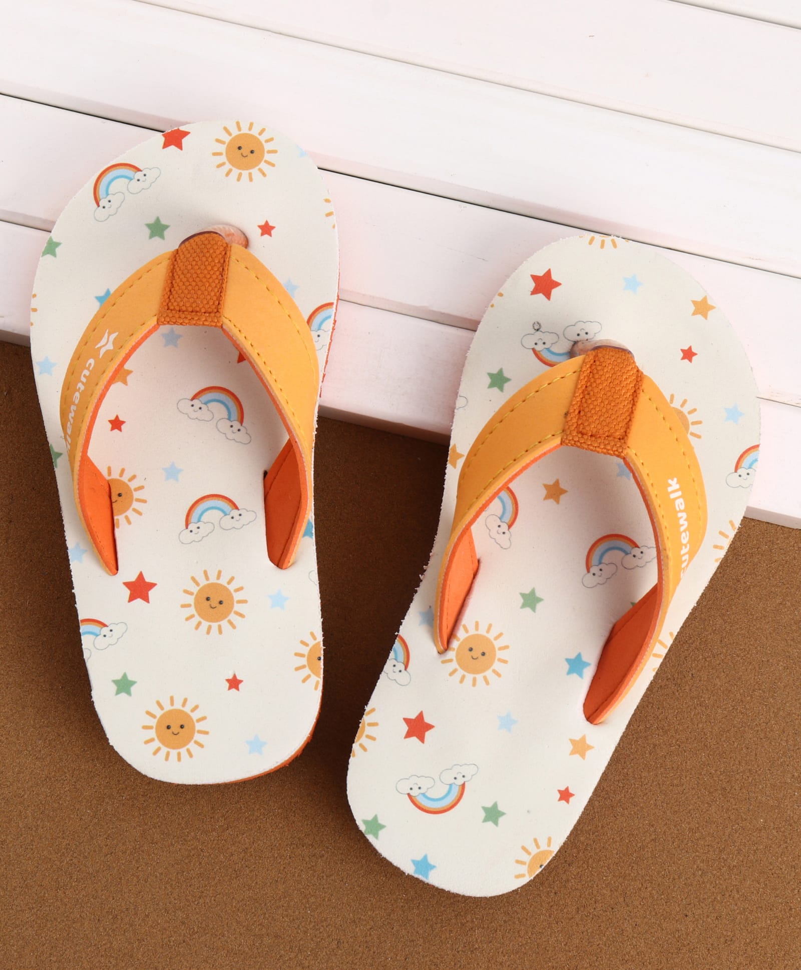 Cute Walk by Babyhug Slip On Rainbow Printed Flip Flop - Orange & White-image-34