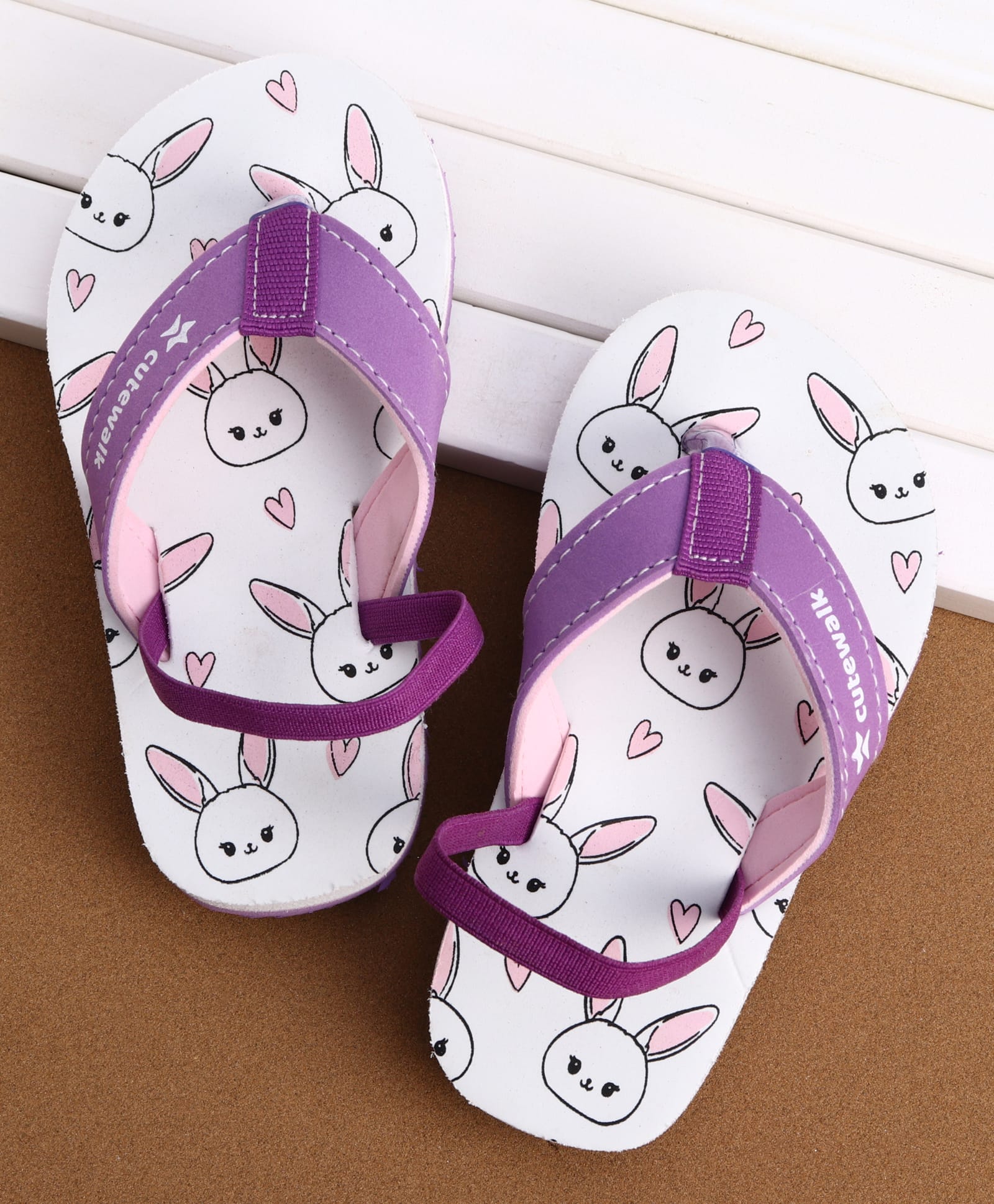cute walk by babyhug back strap closure flip flops with bunny print - purple