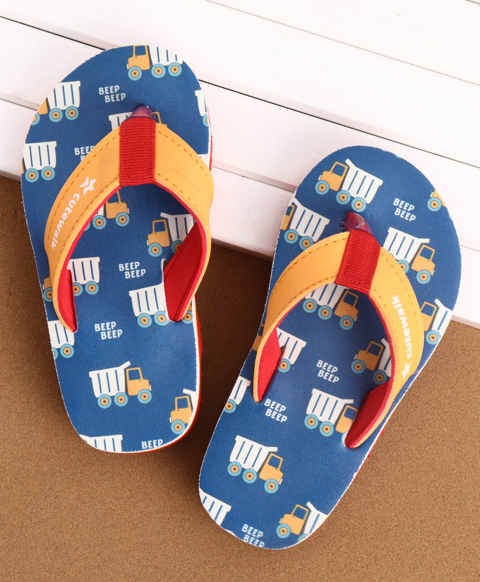 Cute Walk by Babyhug Slip On Vehicles Printed Flip Flop - Blue & Orange-image-4