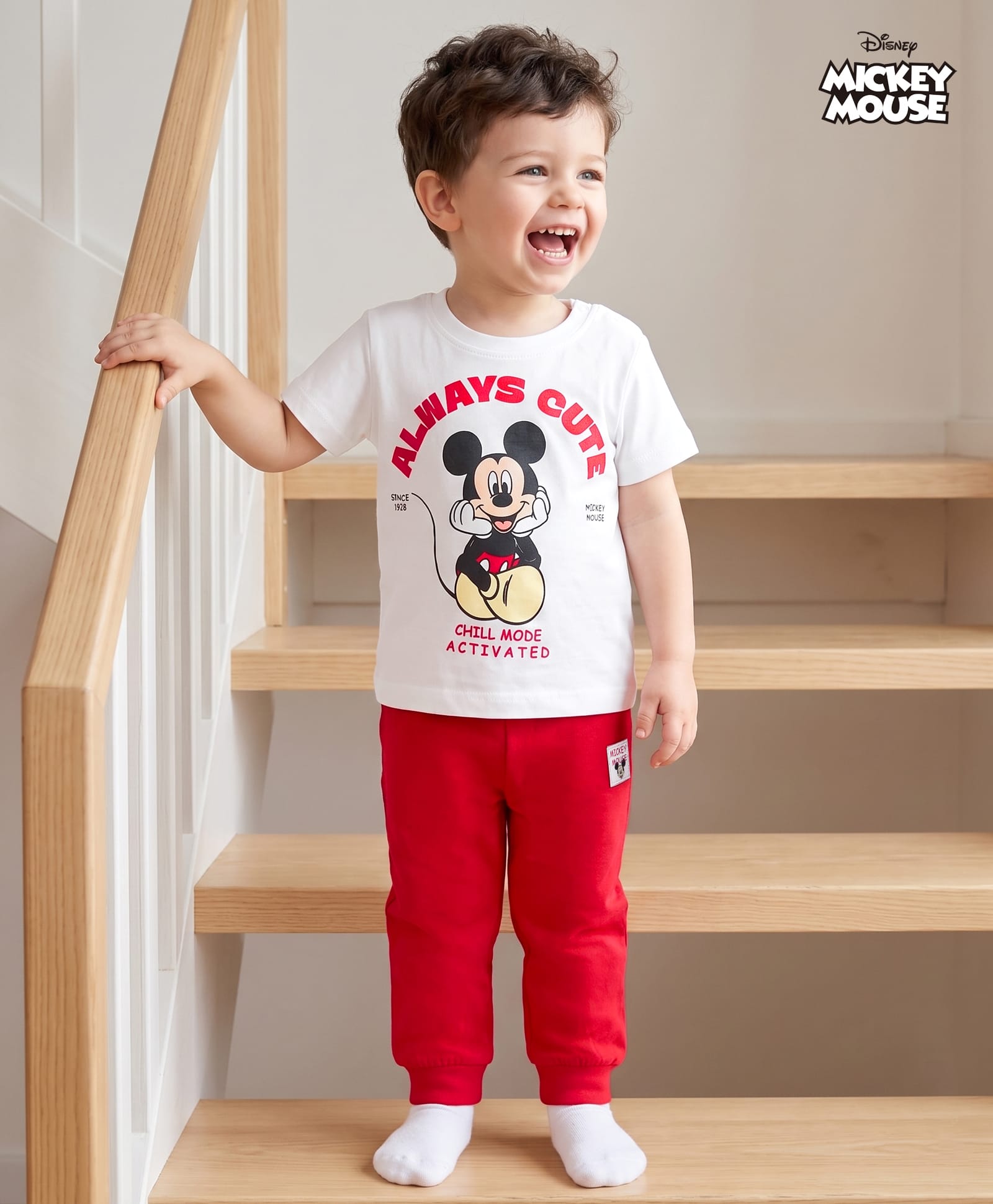 Babyhug Disney 100% Cotton Knit Half Sleeves T-Shirt & Pyjama Night Suit With Mickey Mouse Graphic - Multicolor-image-38