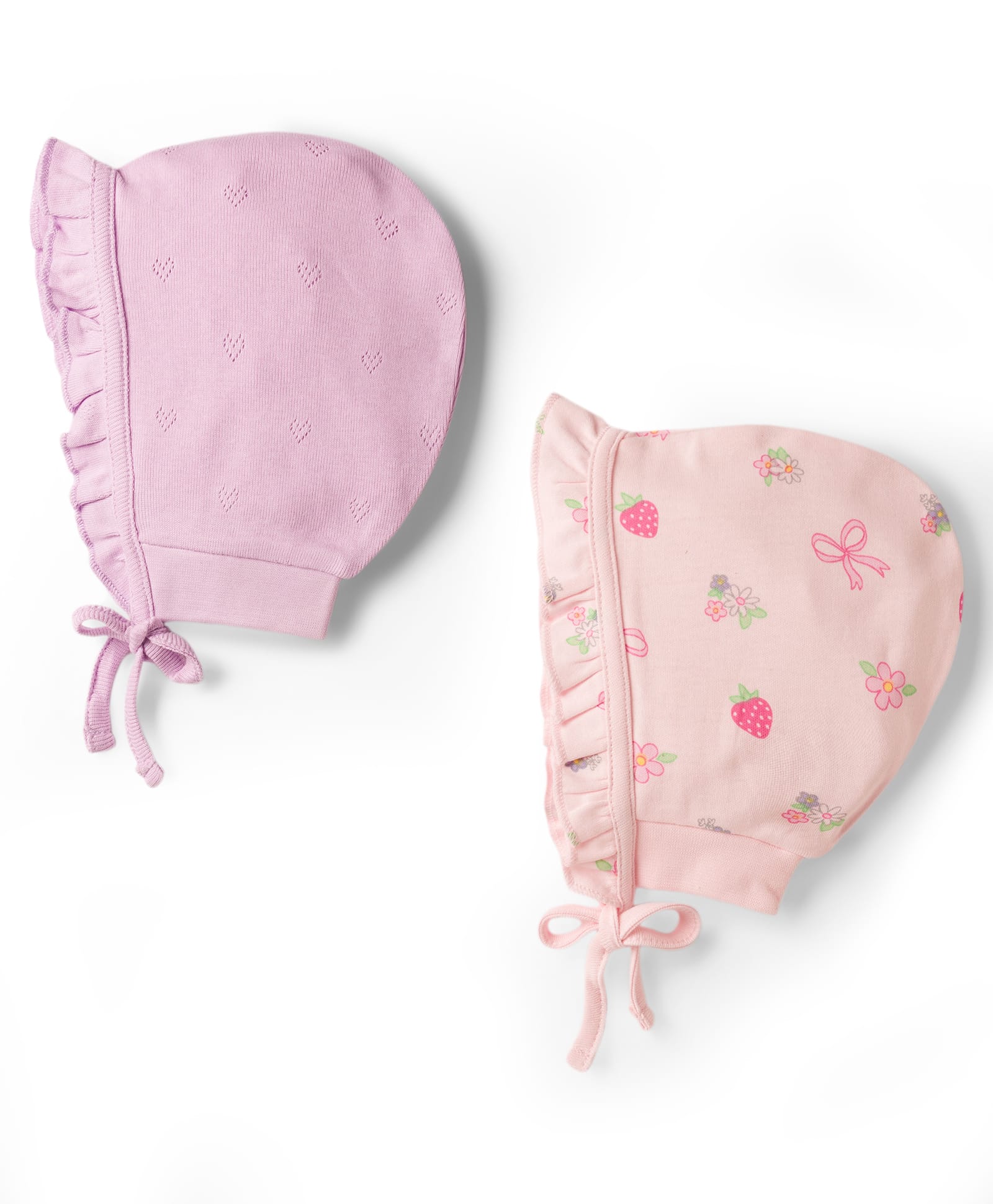 Babyhug 100% Cotton Knit Strawberry & Floral Printed Caps With Knot Pack Of 2 Multi Color - Diameter 16.5 cm-image-38