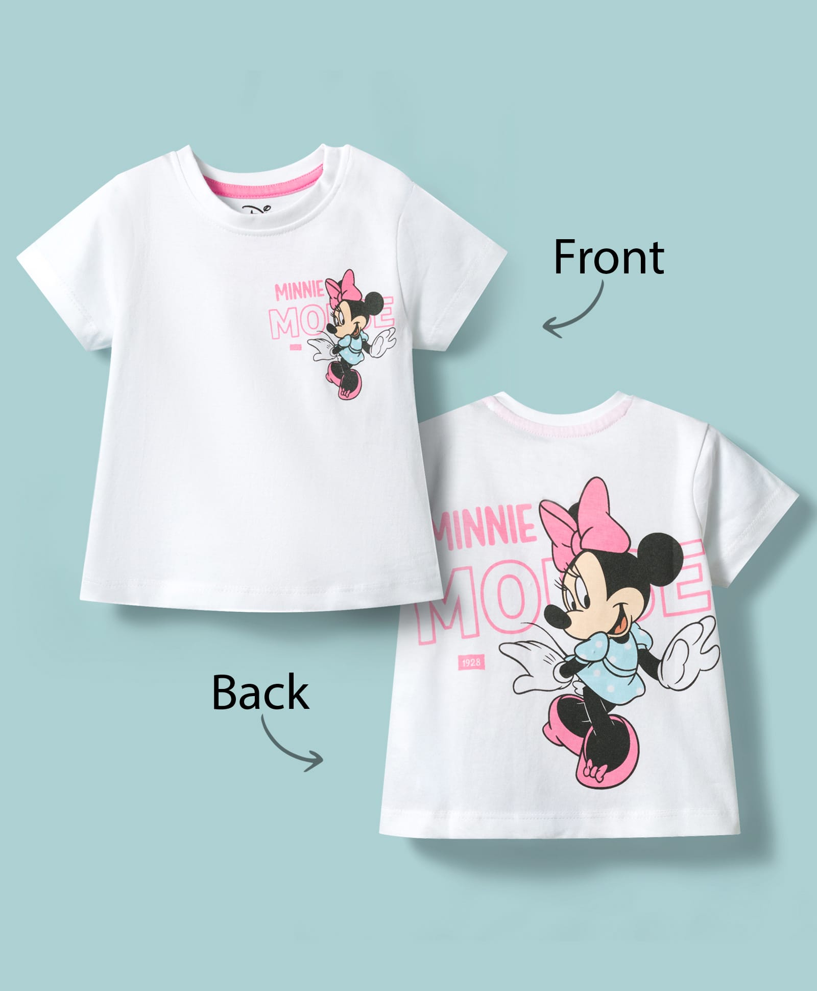 Babyhug Disney Single Jersey Knit T-Shirt Half Sleeve Minnie Mouse Graphic White 2-3 Years-picture-11