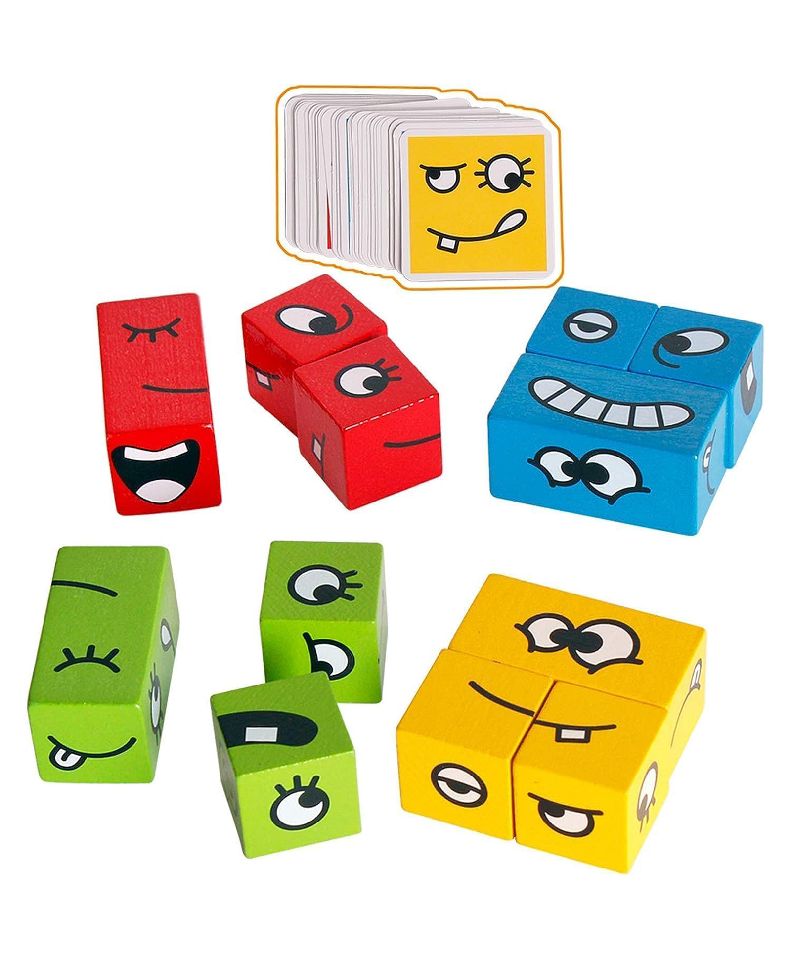 FUNVERSE Face Changing Game for Kids, Smiley Emoji Cube, Learning & Educational Blocks Expressions Puzzles Emotion Change Toy 16 Cube and 72 Cards With Bell (Multi Color)-picture-14