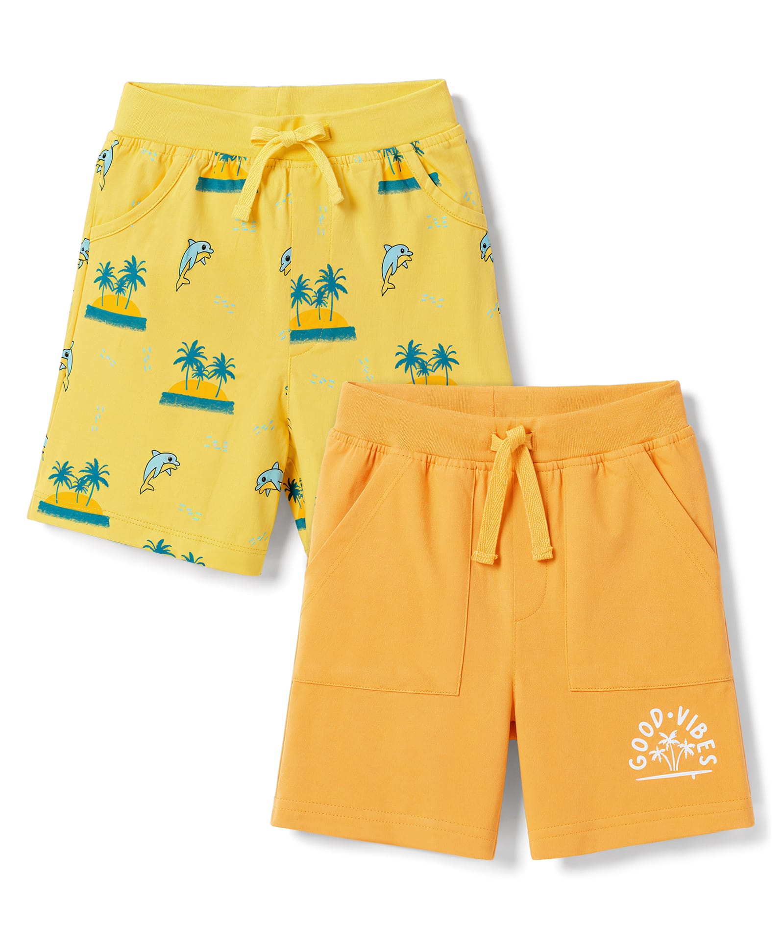 Doodle Poodle 100% Cotton Single Jersey Knit Knee Length Shorts With Tropical Theme Pack of 2 - Orange & Yellow-picture-11