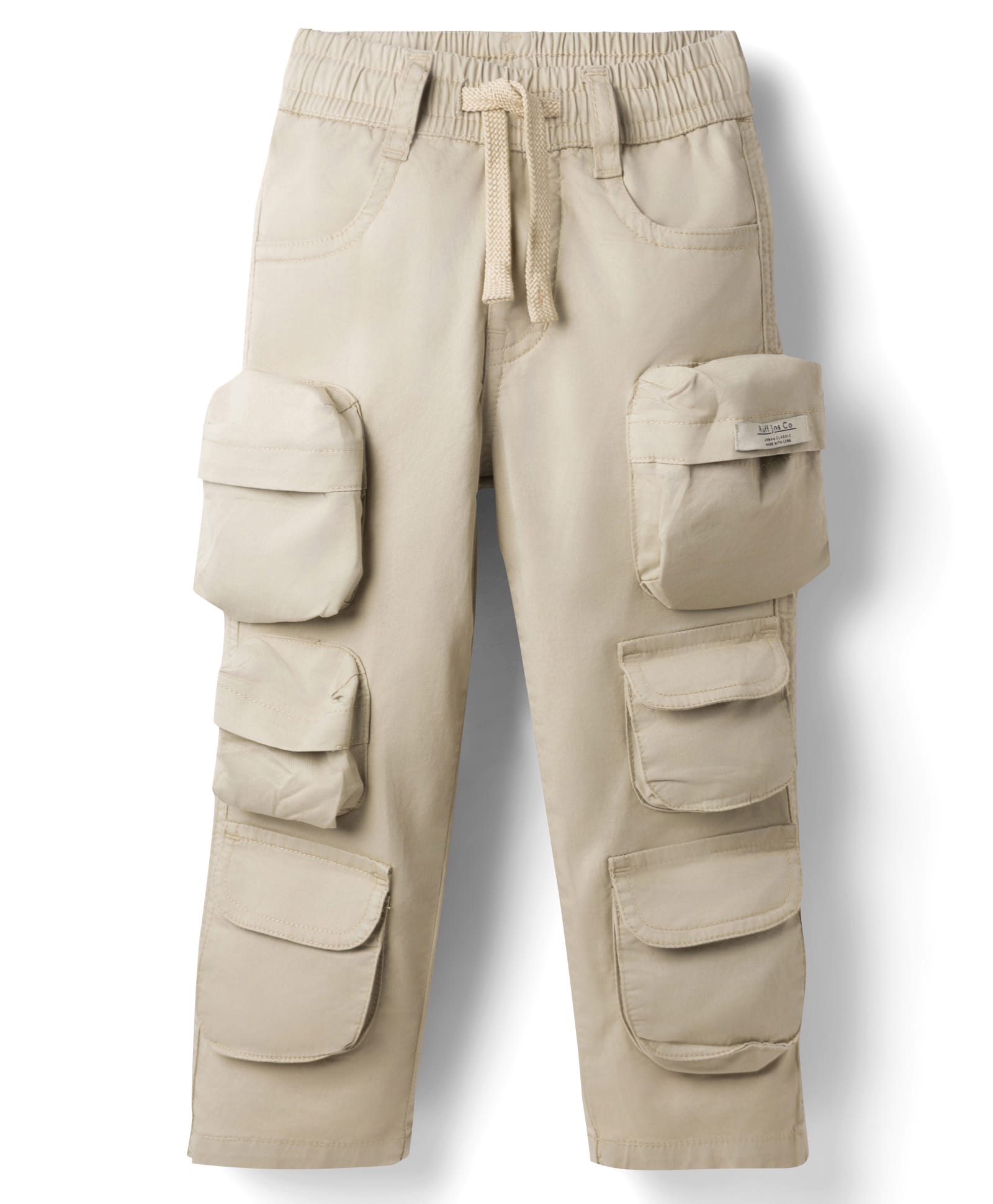 Ruff Cotton Woven Full Length Solid Color Trouser with Cargo Pockets - Cream-picture-20