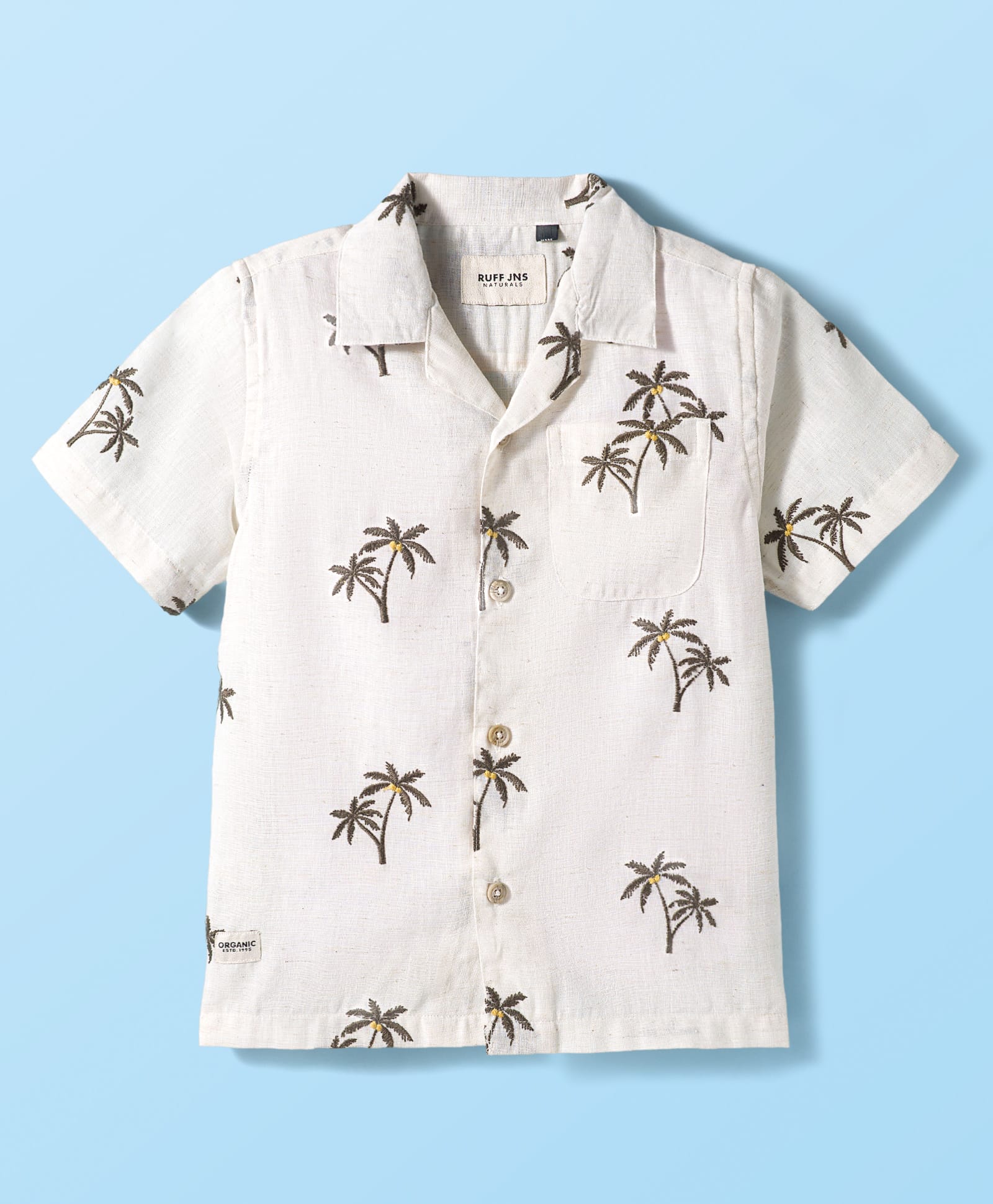 Ruff Twill Woven Half Sleeves Shirt with Coconut Tree Embroidery - Olive Green-image-26