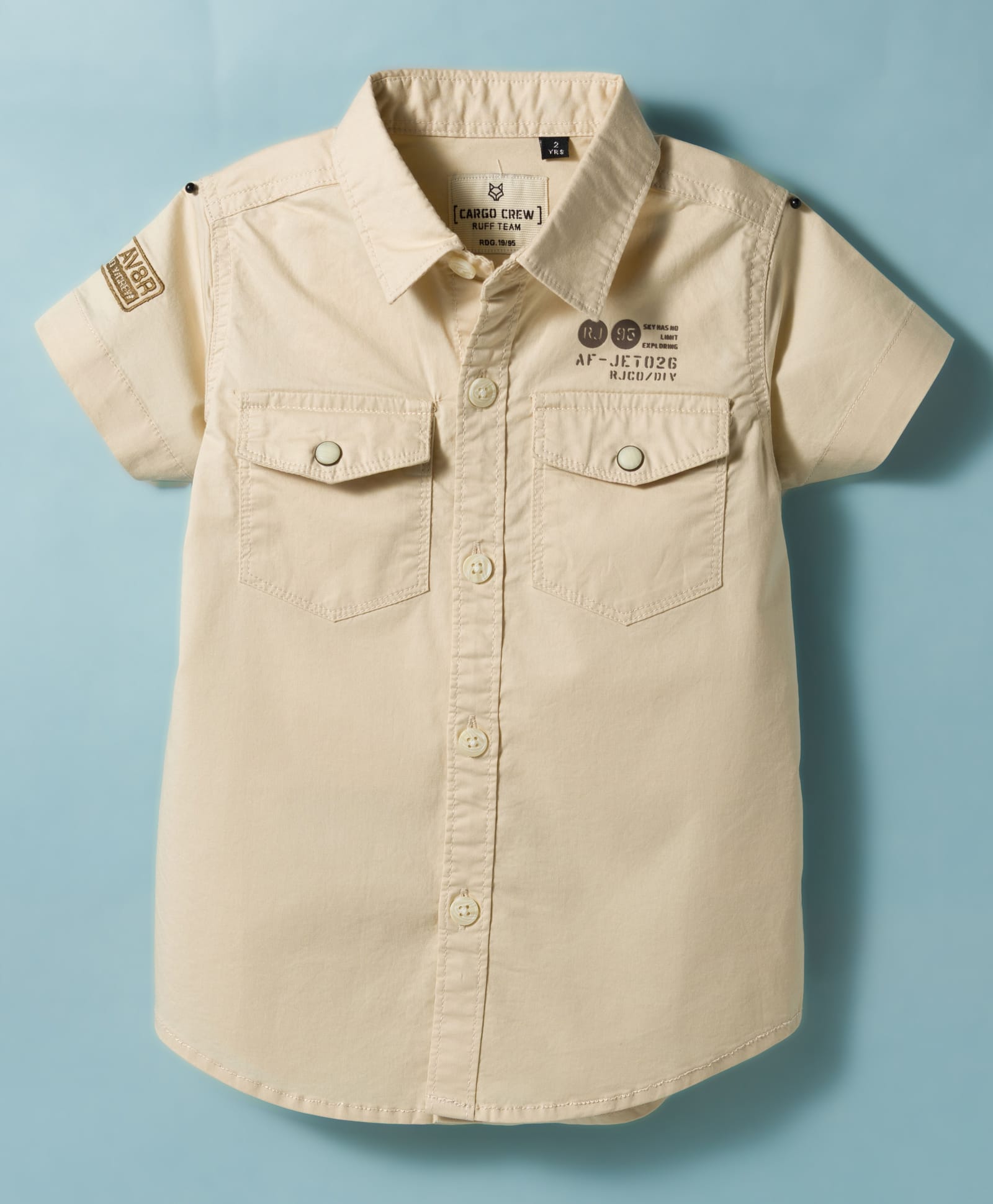 Ruff Poplin Woven Half Sleeves Solid Color Shirt - Cream-picture-5