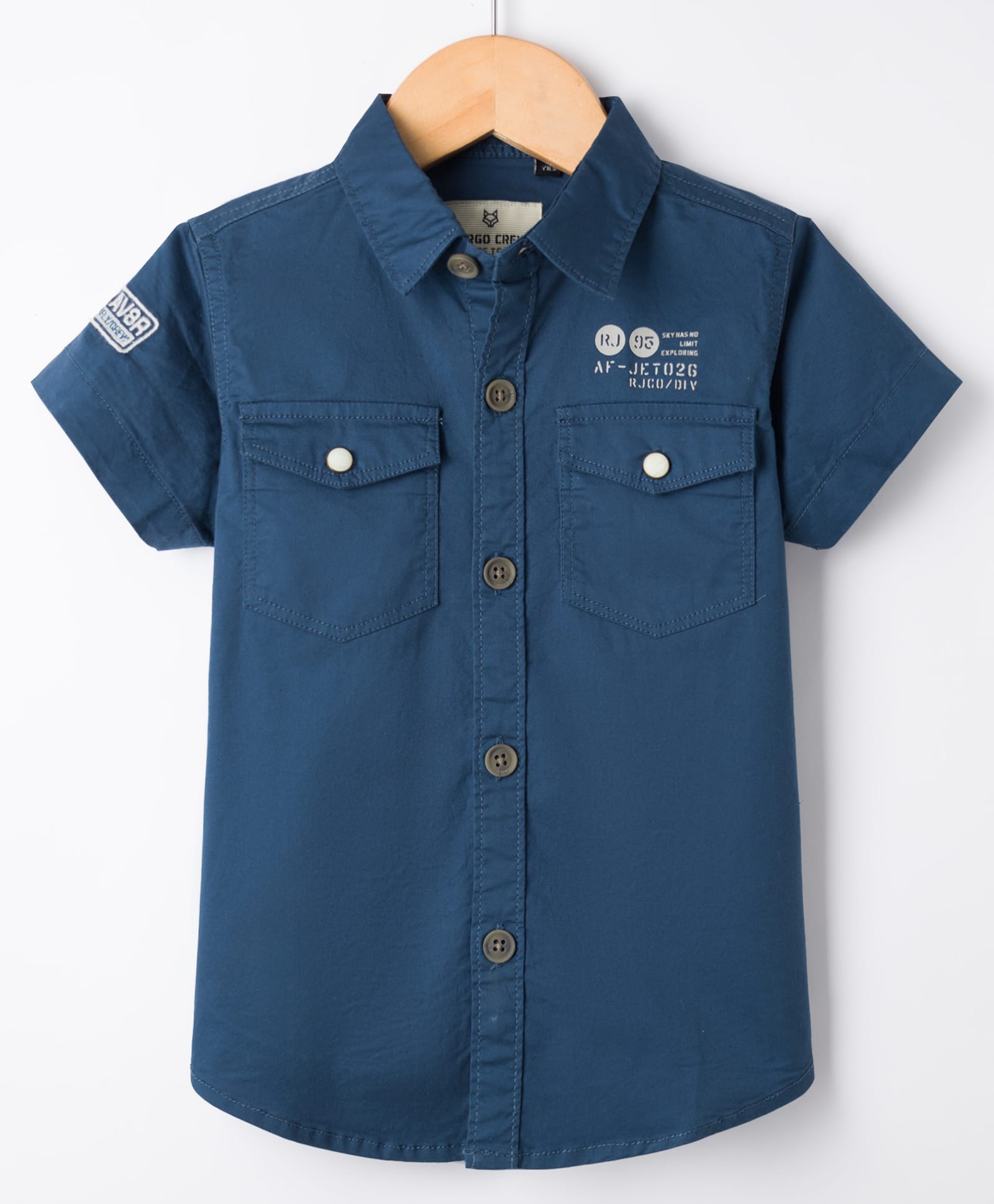 Ruff Poplin Woven Half Sleeves Solid Color Shirt - Blue-picture-15
