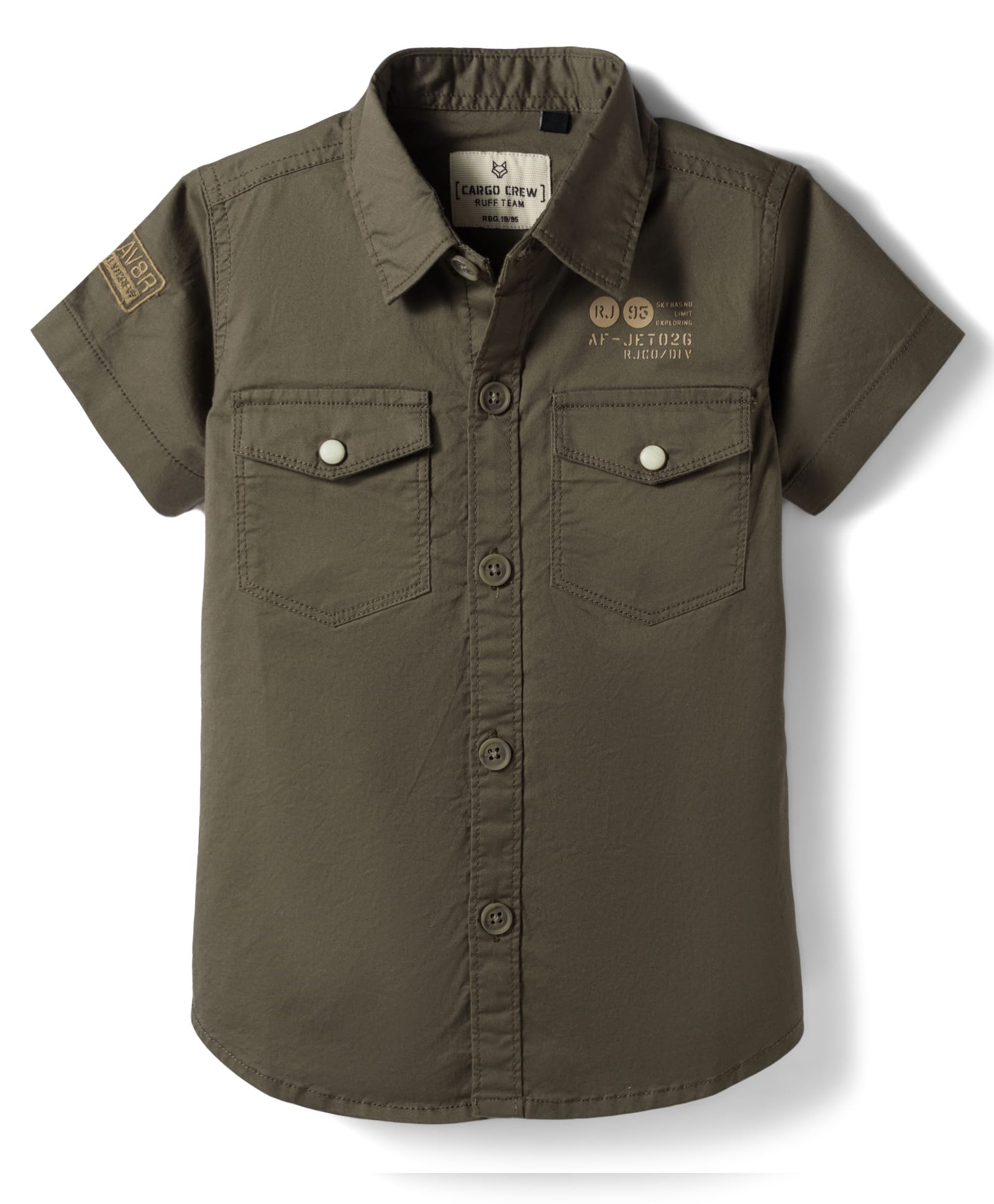 Ruff Poplin Woven Half Sleeves Solid Color Shirt - Olive Green-picture-4