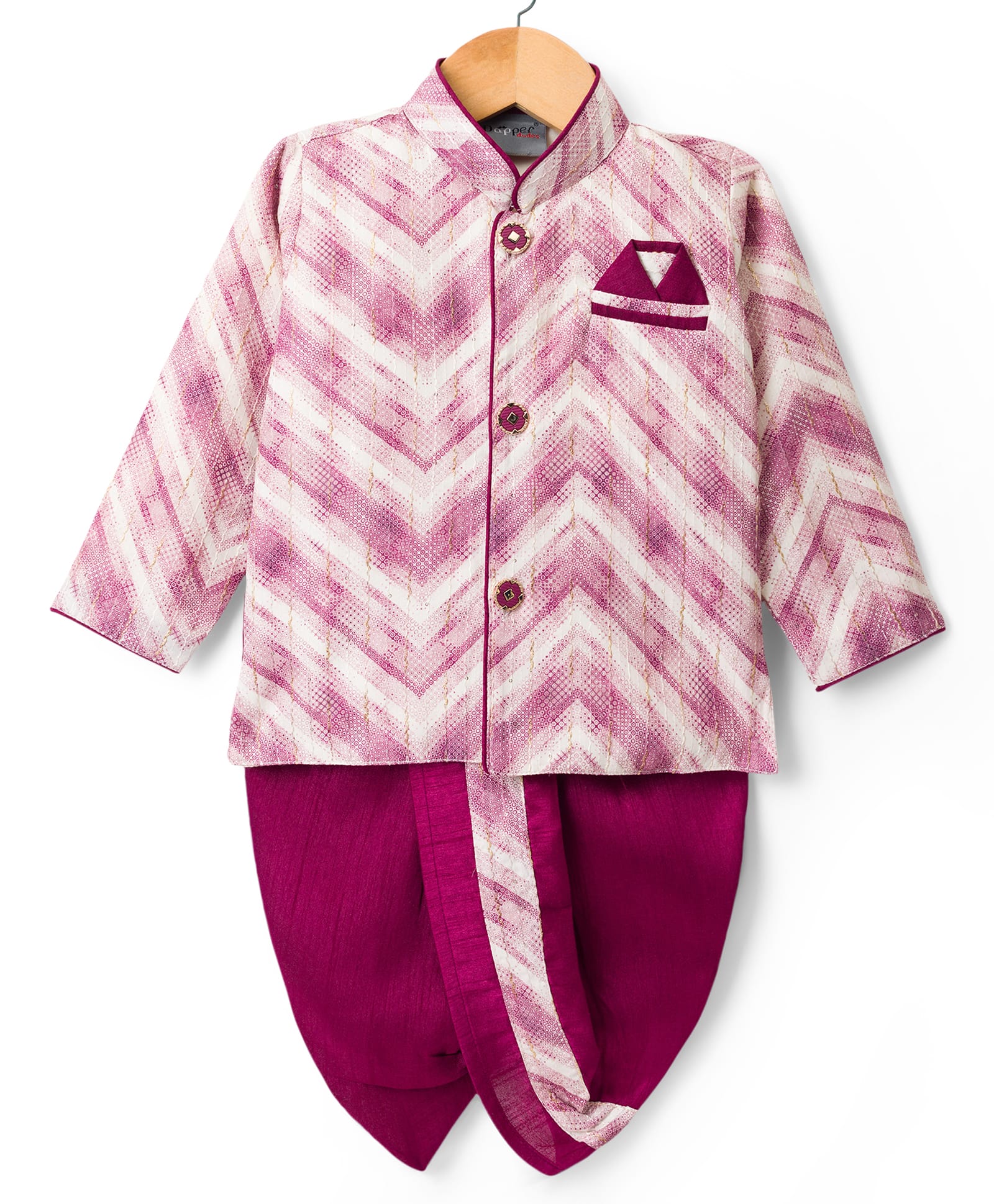 Dapper Dudes Cotton Silk Woven Full Sleeves Embroidered & Polka Dots Printed Kurta & Dhoti Set - Wine-image-25