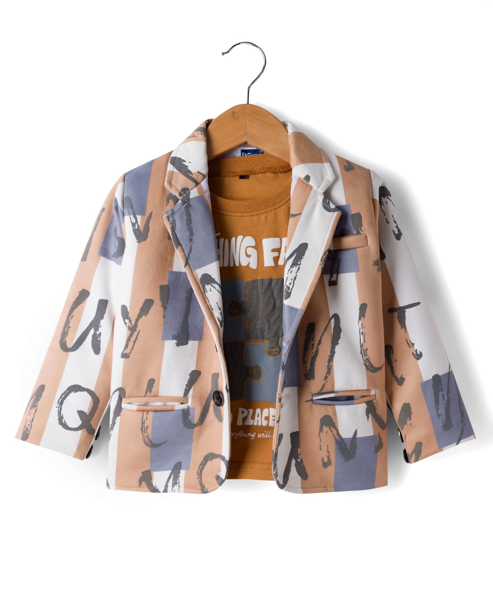 Dapper Dudes Woven Full Sleeves Printed Blazer With Tee - Mustard-picture-19