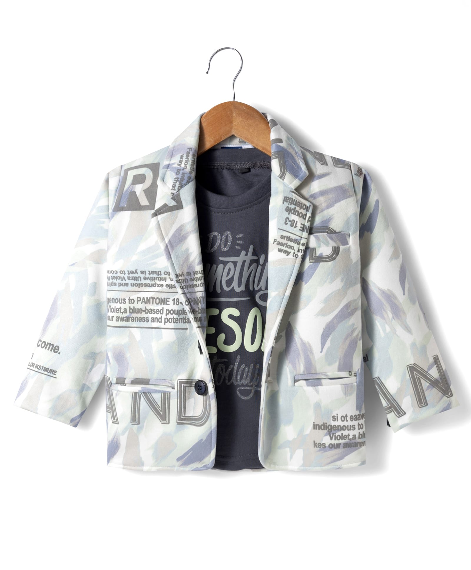 Dapper Dudes Woven Full Sleeves Text Printed Blazer With Tee - Light Green-picture-24