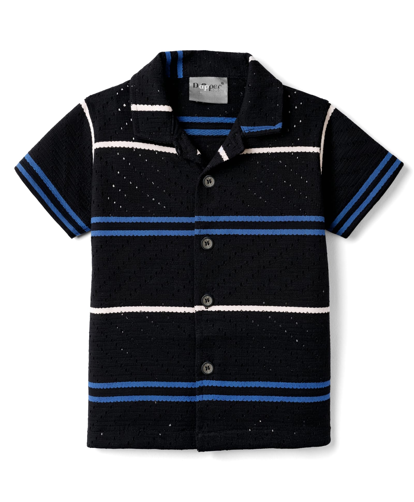 Dapper Dudes Cotton Knit Half Sleeves Striped Shirt Black 4-5 Years-picture-30