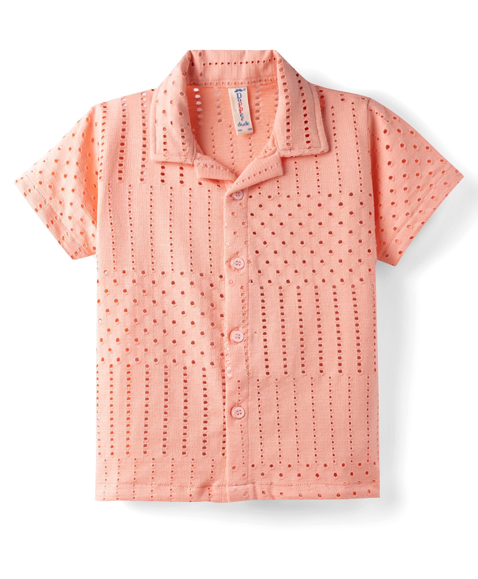Dapper Dudes Cotton Woven Shirt Half Sleeves Schiffli Peach 5-6 Years-picture-25