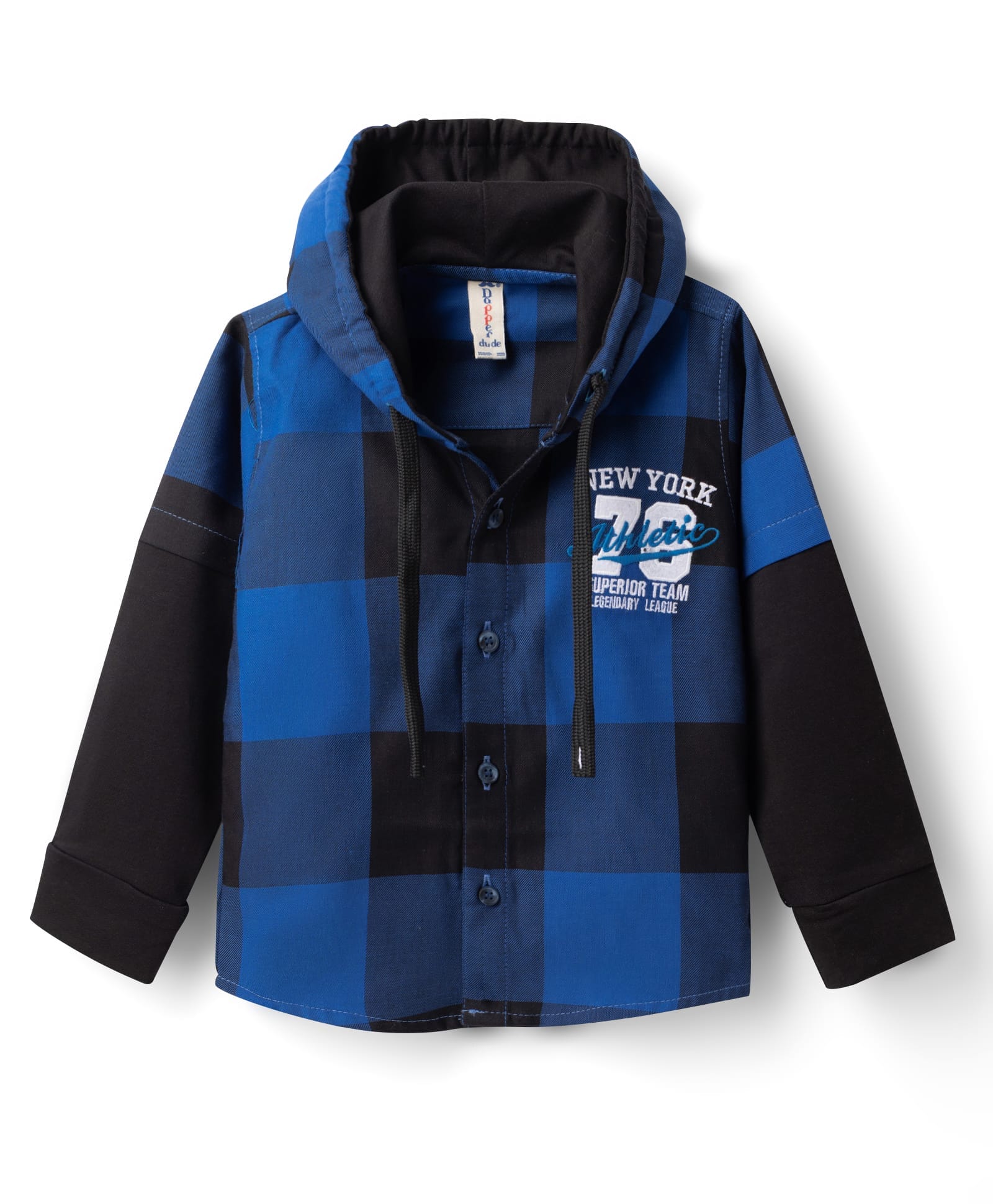 Dapper Dudes Cotton Woven Full Sleeves Checks Hooded Shirt - Blue-image-10