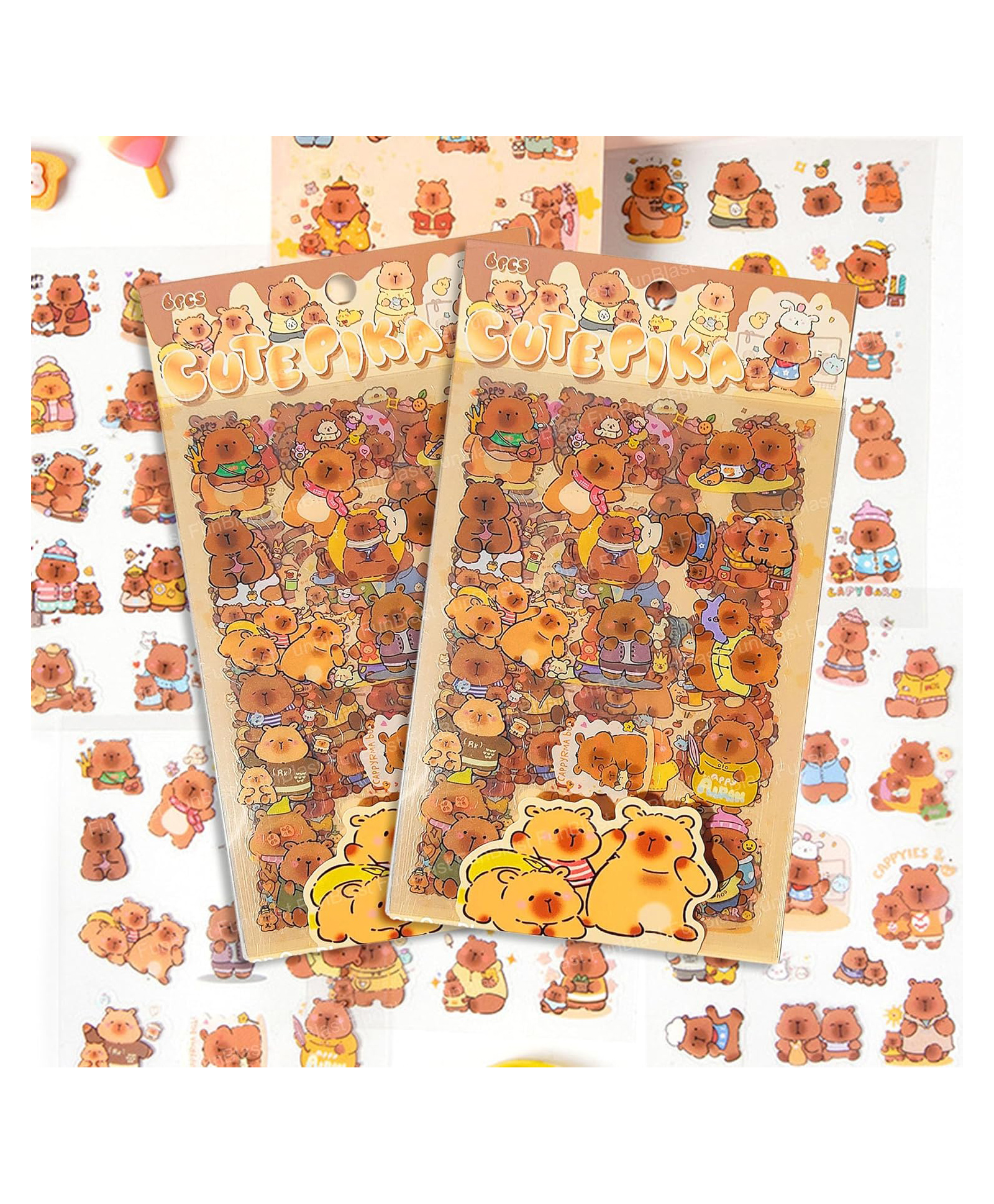 FunBlast Capybara Theme Self-Adhesive Stickers for Kids Pack of 12 Sheets/180+ Stickers (Dark Brown)-image-44
