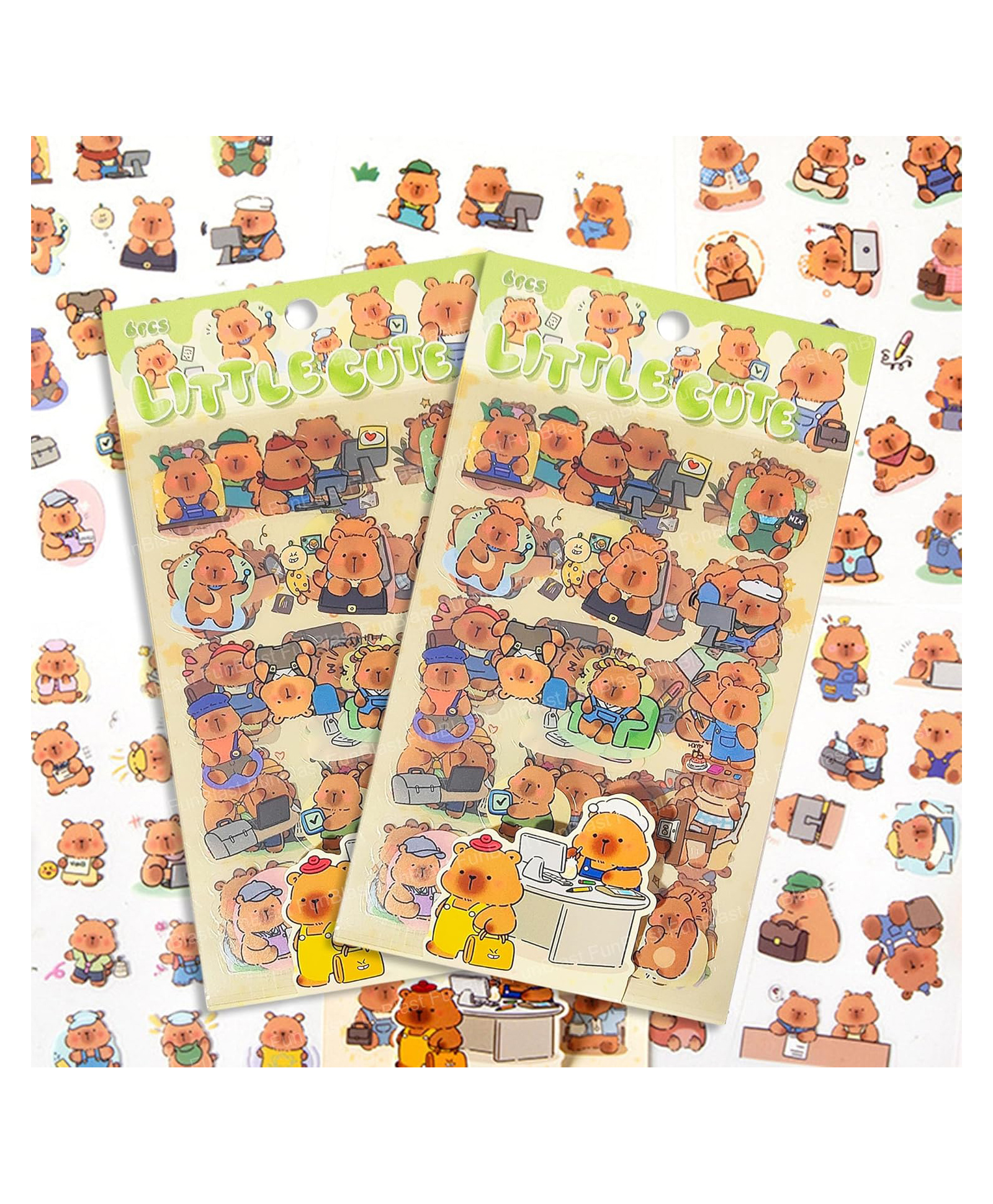 FunBlast Capybara Theme Self-Adhesive Stickers for Kids Pack of 12 Sheets/180+ Stickers (Green)-image-45