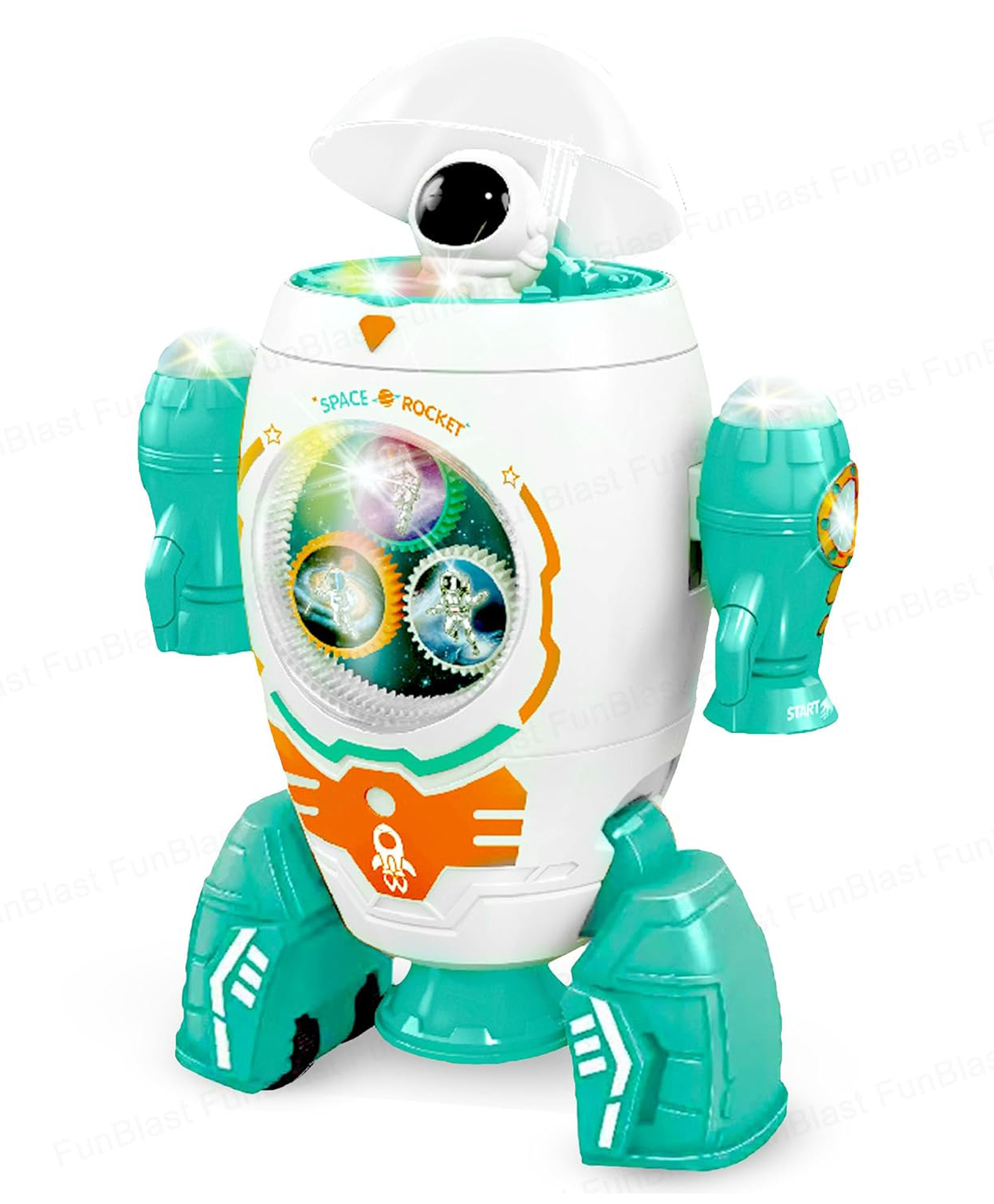 FunBlast Space Rocket Shaped Robot Toy with 360 Degree Rotation and Music Pack of 1 (Multicolor)-image-10