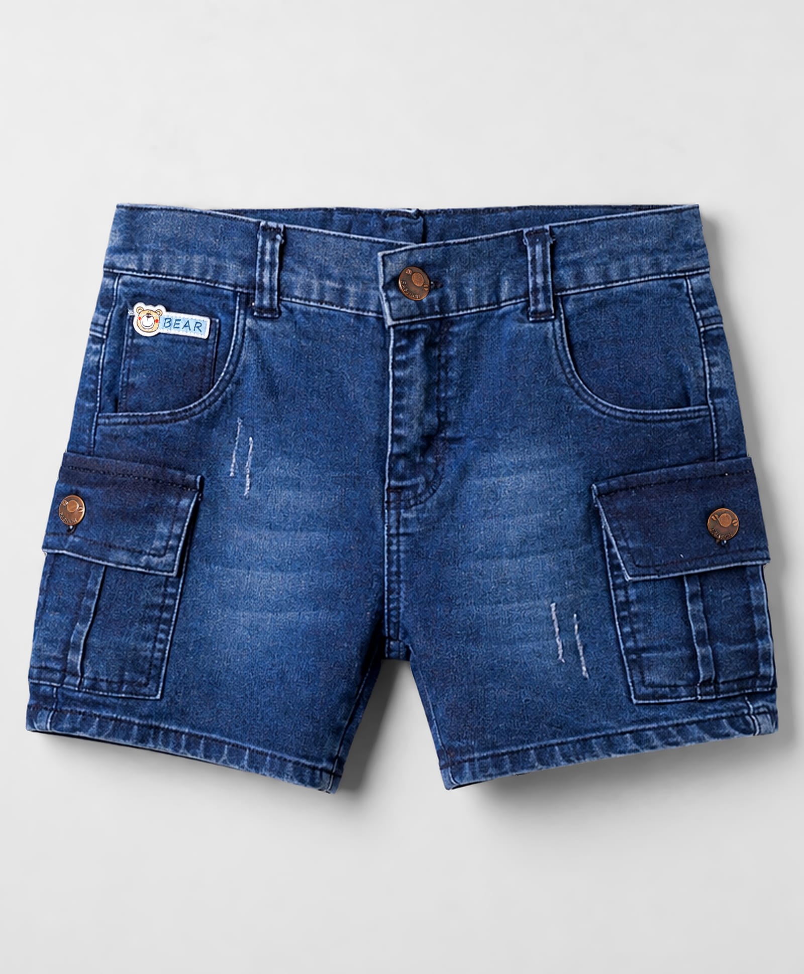 Olio Kids Knit Above Knee Length Denim Shorts with Bear Patch - Navy Blue-picture-23